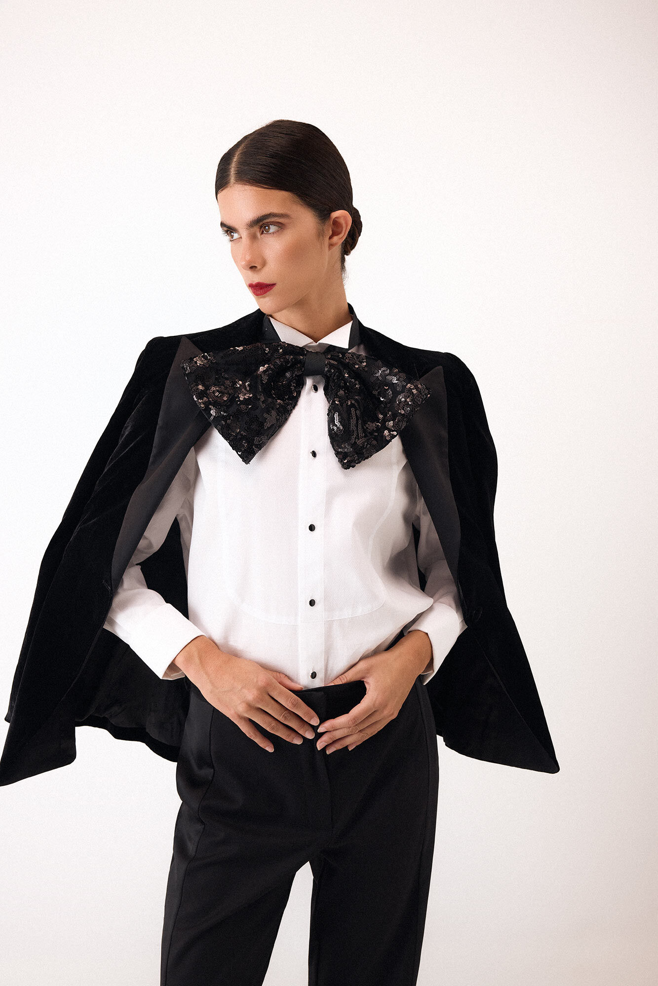 Pedro del Hierro Sequin and velvet bow tie Black