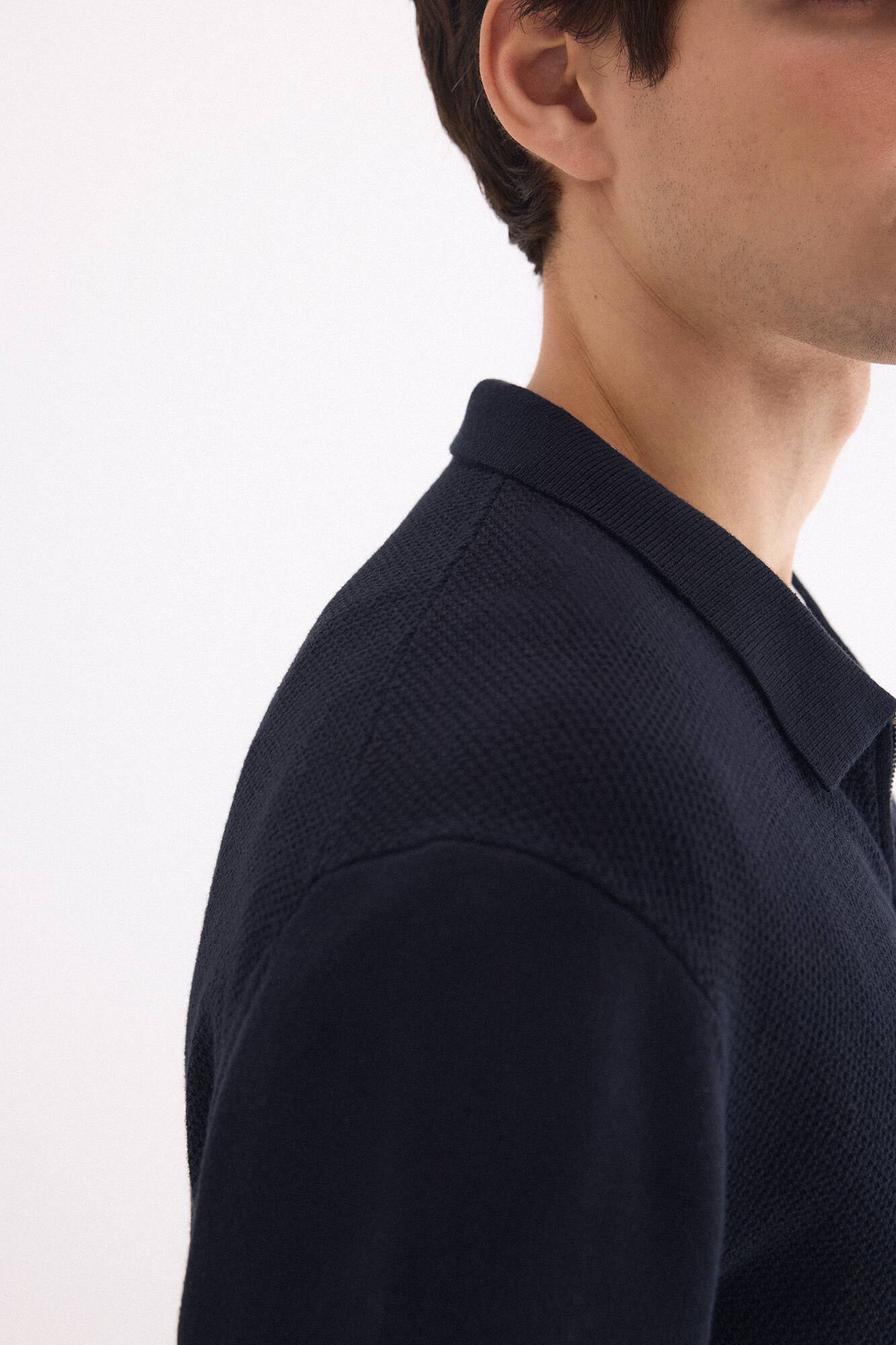 Pedro del Hierro Cotton structured knit zip cardigan Blue