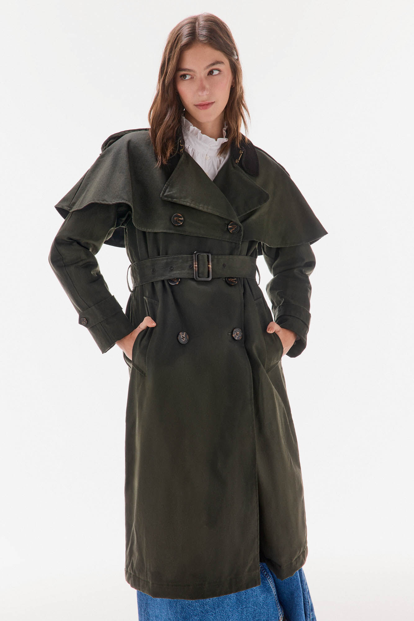 TFP by Tamara Falc&oacute; Long waxed trench coat Green