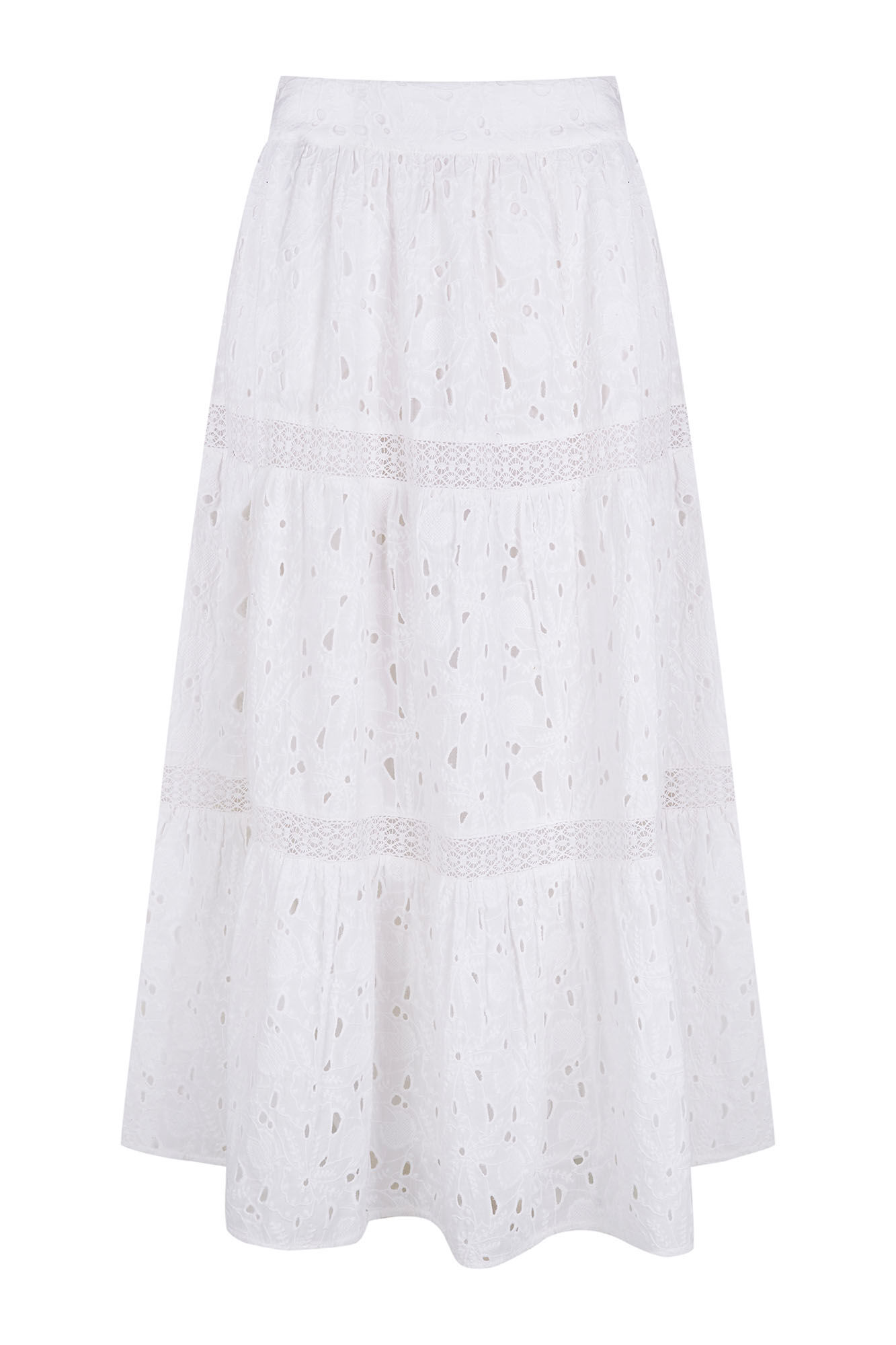 Pedro del Hierro Embroidered cotton long skirt White