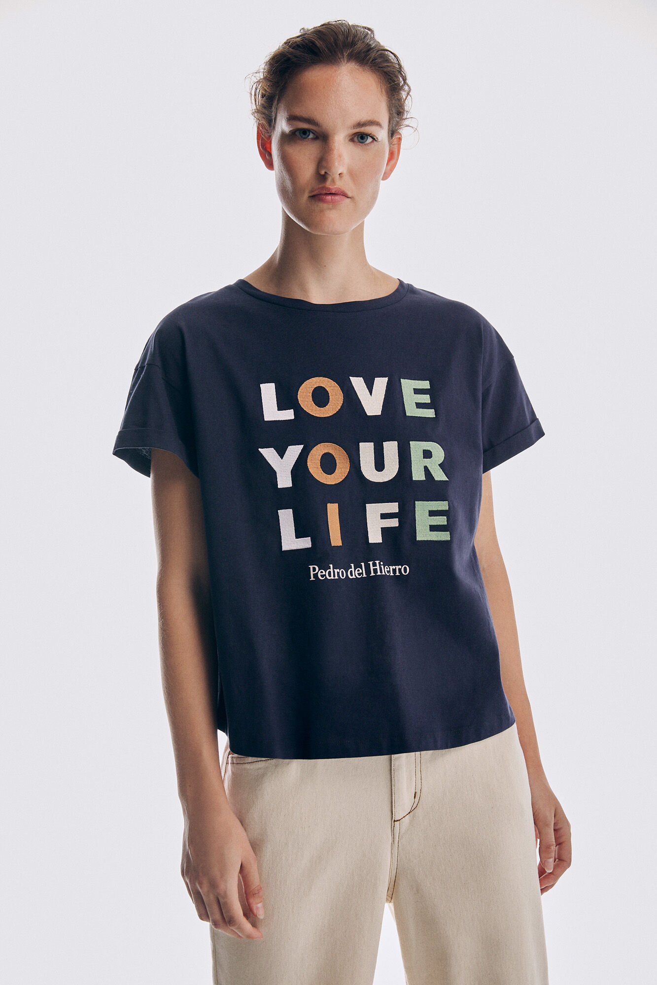 Pedro del Hierro Camiseta manga corta bordada algod&oacute;n org&aacute;nico Azul