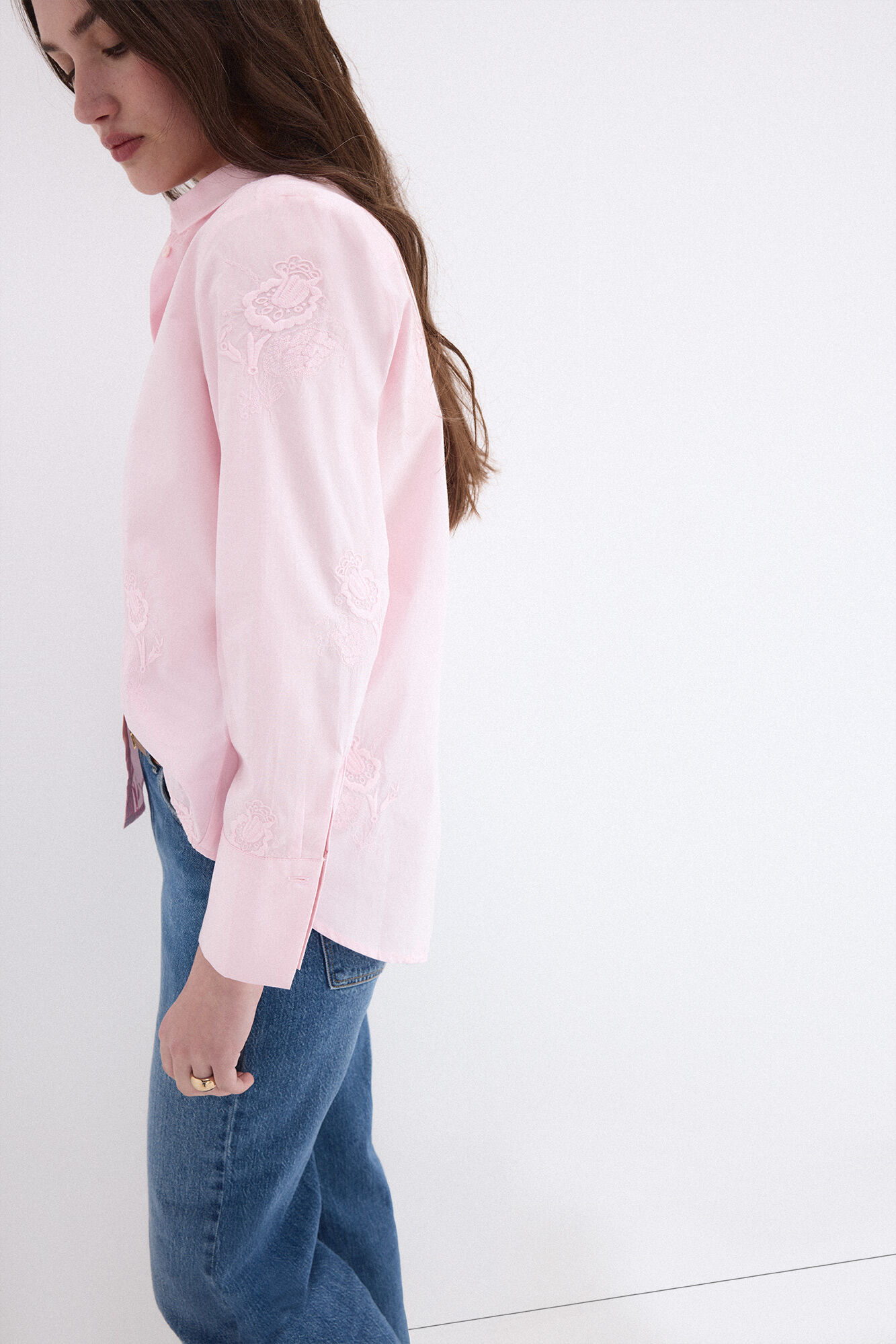 Pedro del Hierro Loose embroidered shirt Pink