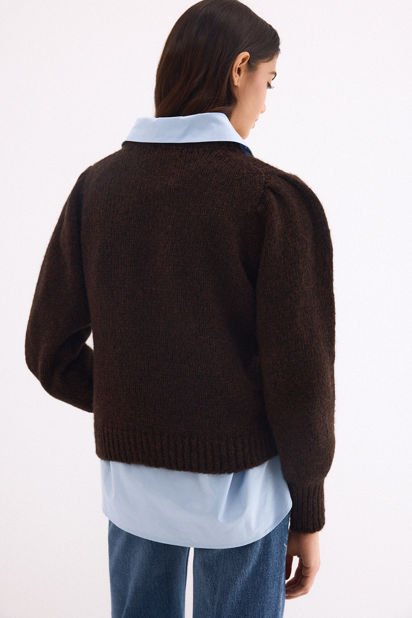 Pedro del Hierro Short sleeve puffed jumper in fantasy yarn Ecru