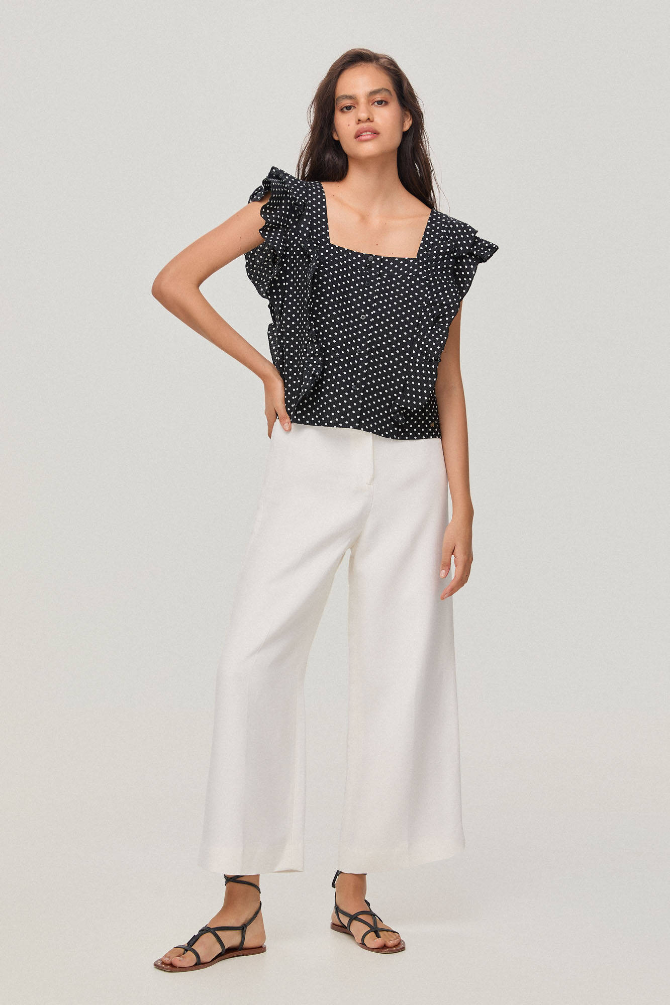 Pedro del Hierro Top de bolinhas com folhos Preto