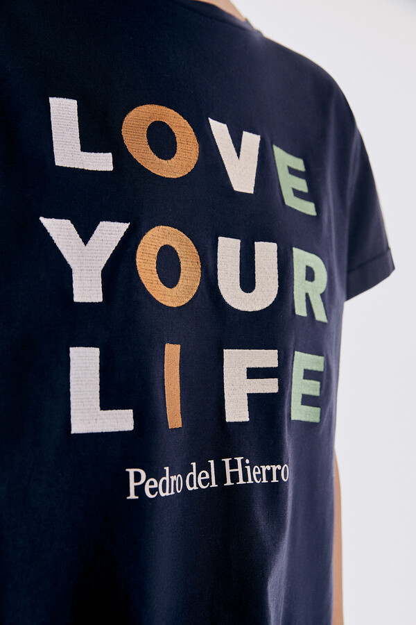 Pedro del Hierro T-shirt bordada algodão orgânico Azul
