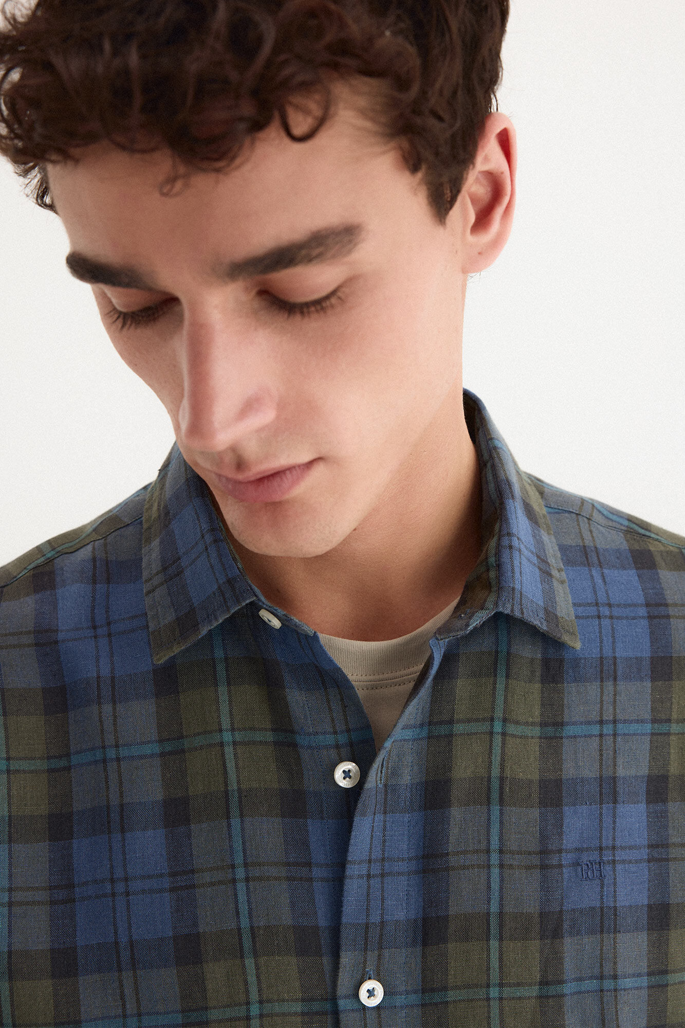 Pedro del Hierro Linen plaid shirt Blue