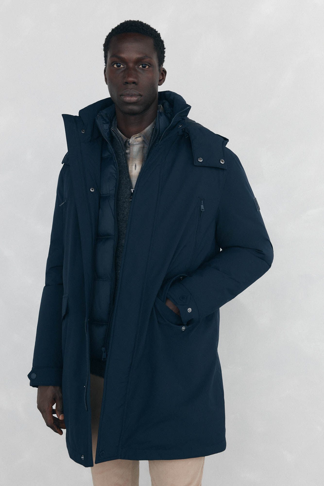Pedro del Hierro Long parka with hood and views Blue