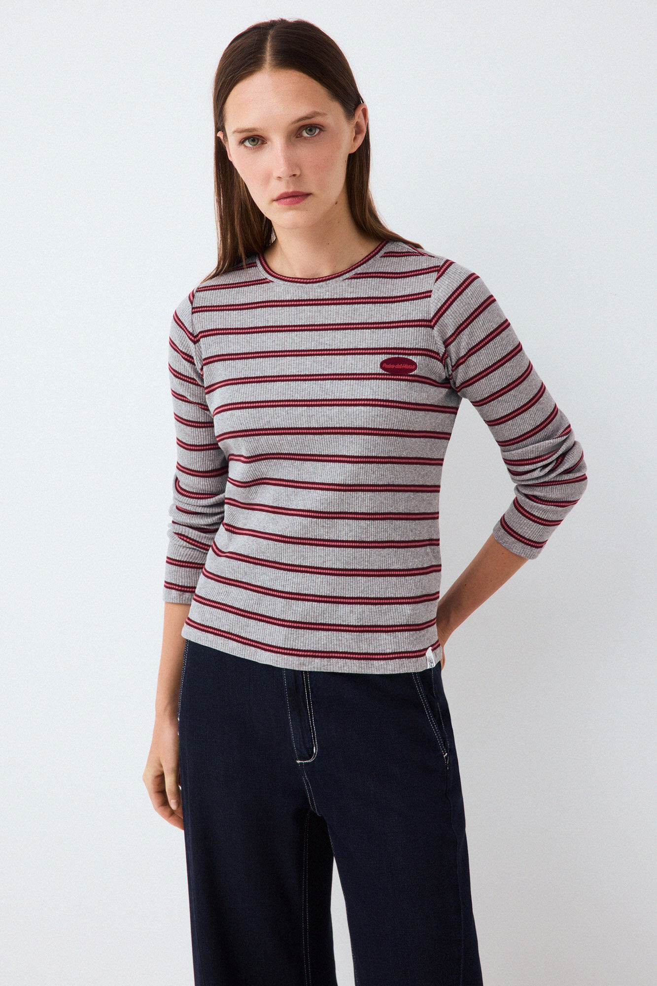 Pedro del Hierro Striped long sleeve T-shirt Grey