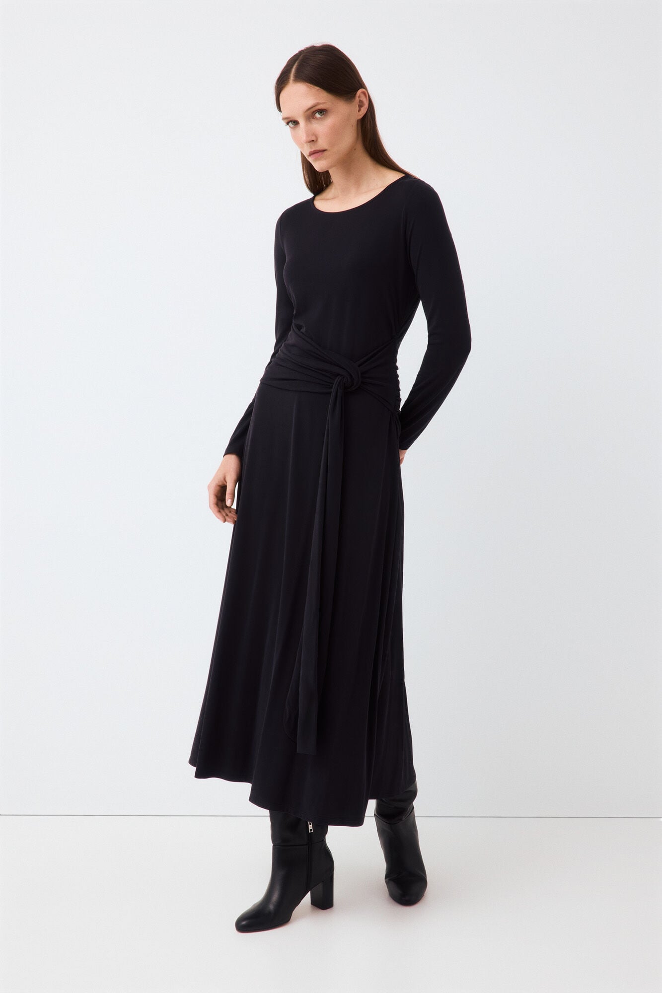 Pedro del Hierro Fluid long sleeve dress with knot detail Black