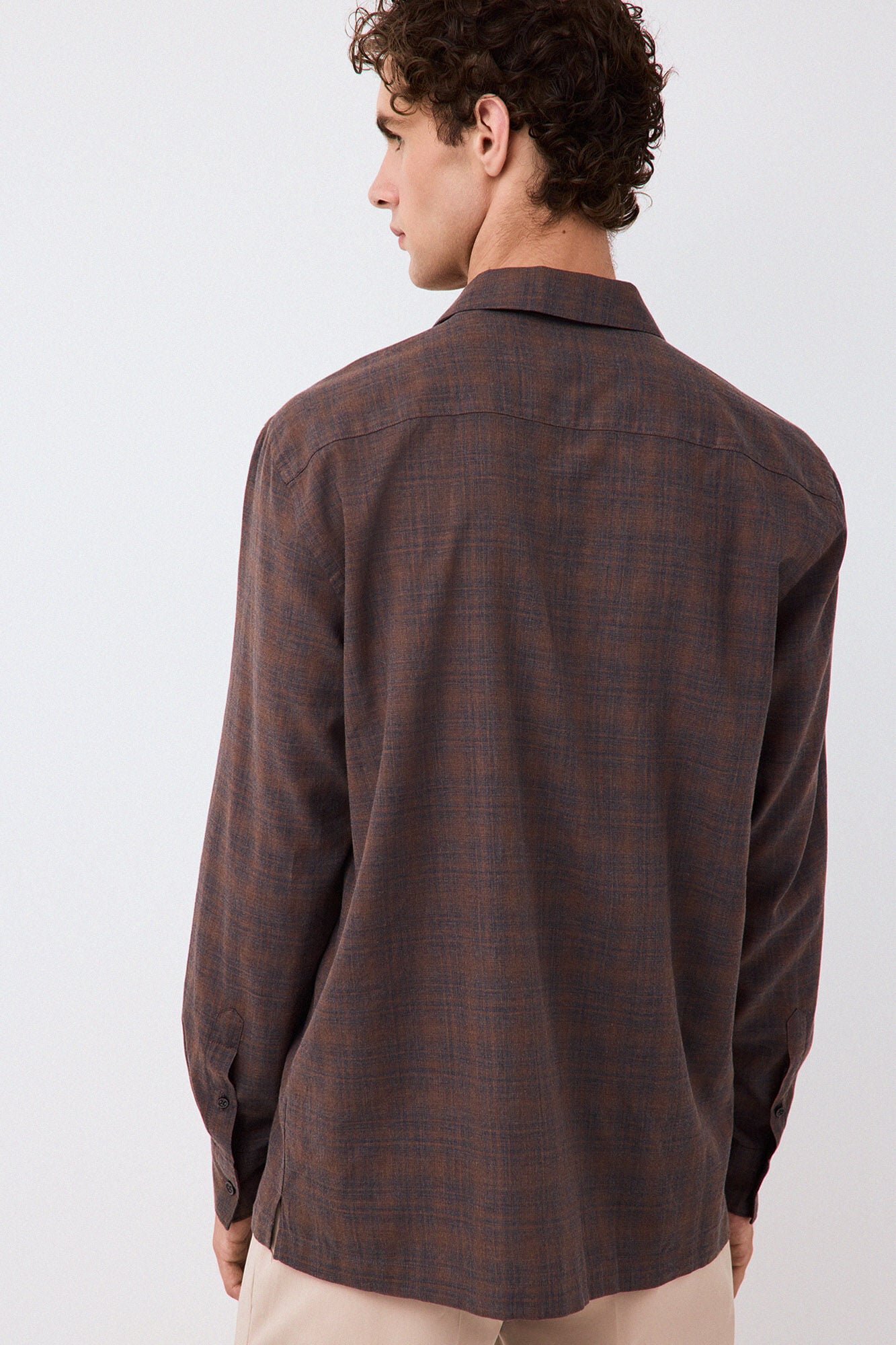 Pedro del Hierro Italian fabric plaid shirt Brown