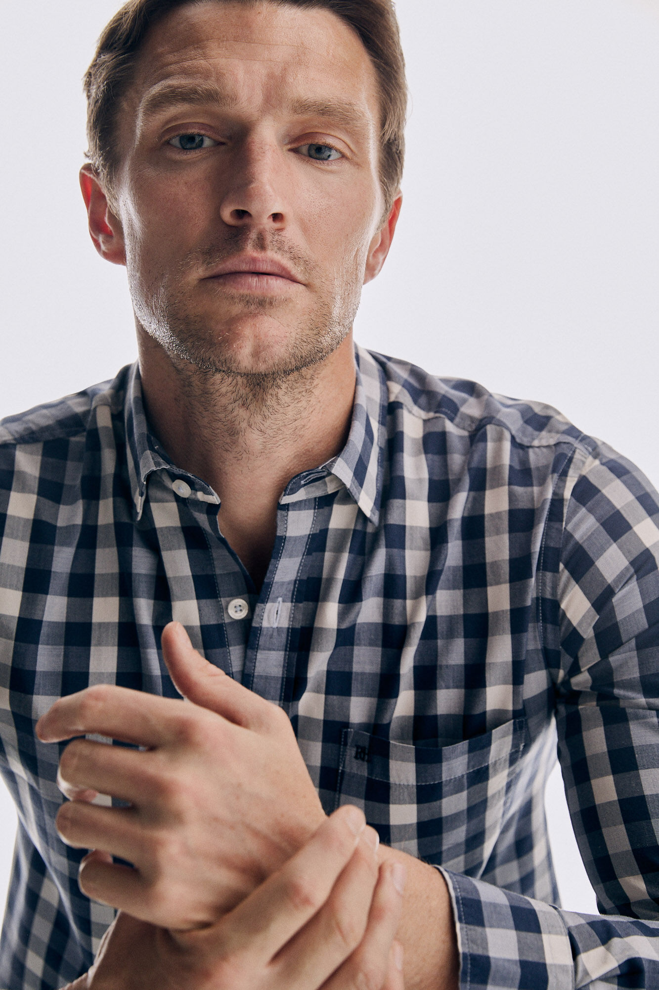 Pedro del Hierro Checked Tencel Modal shirt Blue