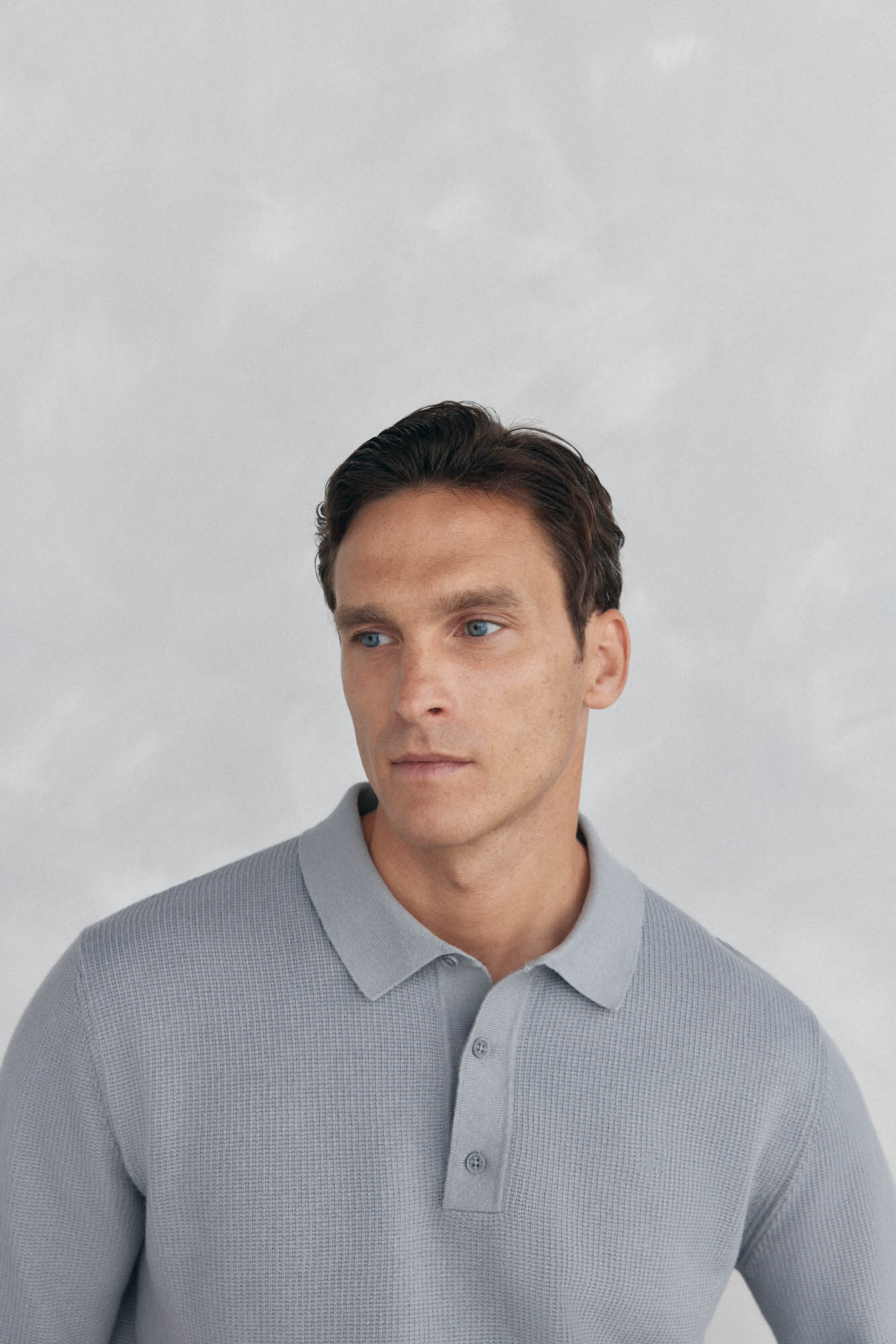 Pedro del Hierro Fine knit structured polo shirt neck jersey-knit  Grey