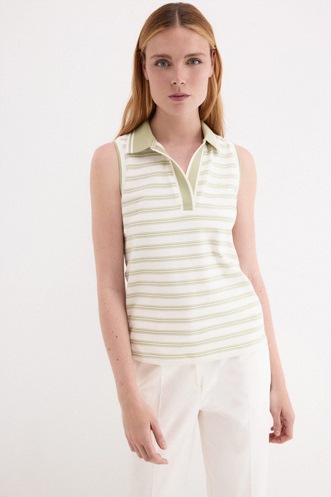 Pedro del Hierro Striped sleeveless polo shirt Ecru