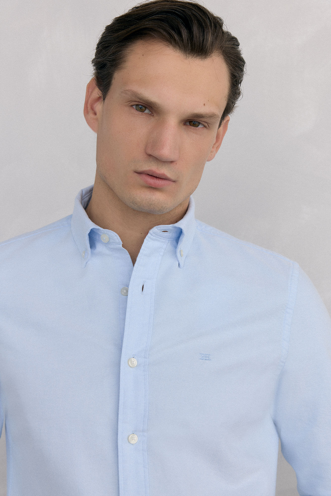 Pedro del Hierro Camisa ic&oacute;nica em oxford lisa Azul