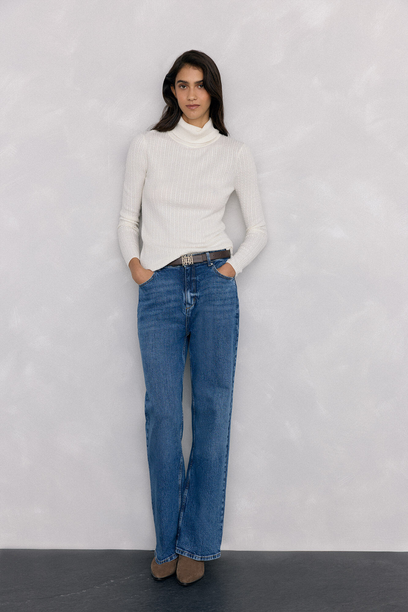 Pedro del Hierro Jersey cuello cisne b&aacute;sico ochitos Crudo