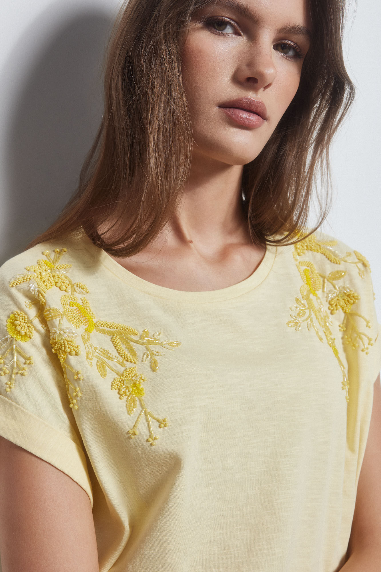 Pedro del Hierro Embroidered short-sleeved t-shirt Yellow
