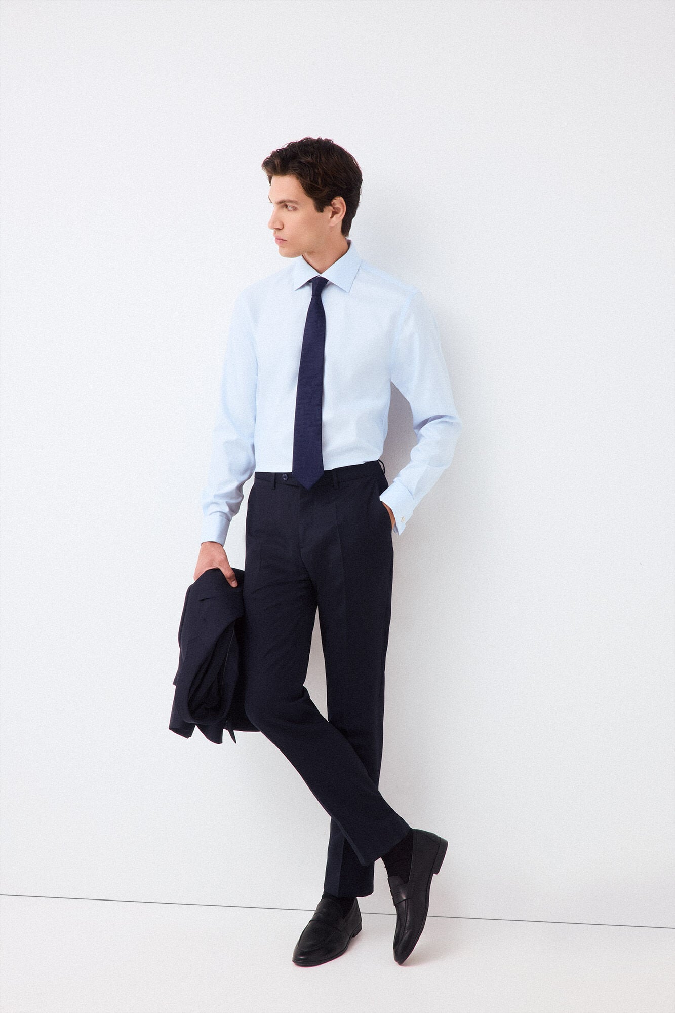 Pedro del Hierro Plain non-iron + anti-stain double cuff dress shirt Blue