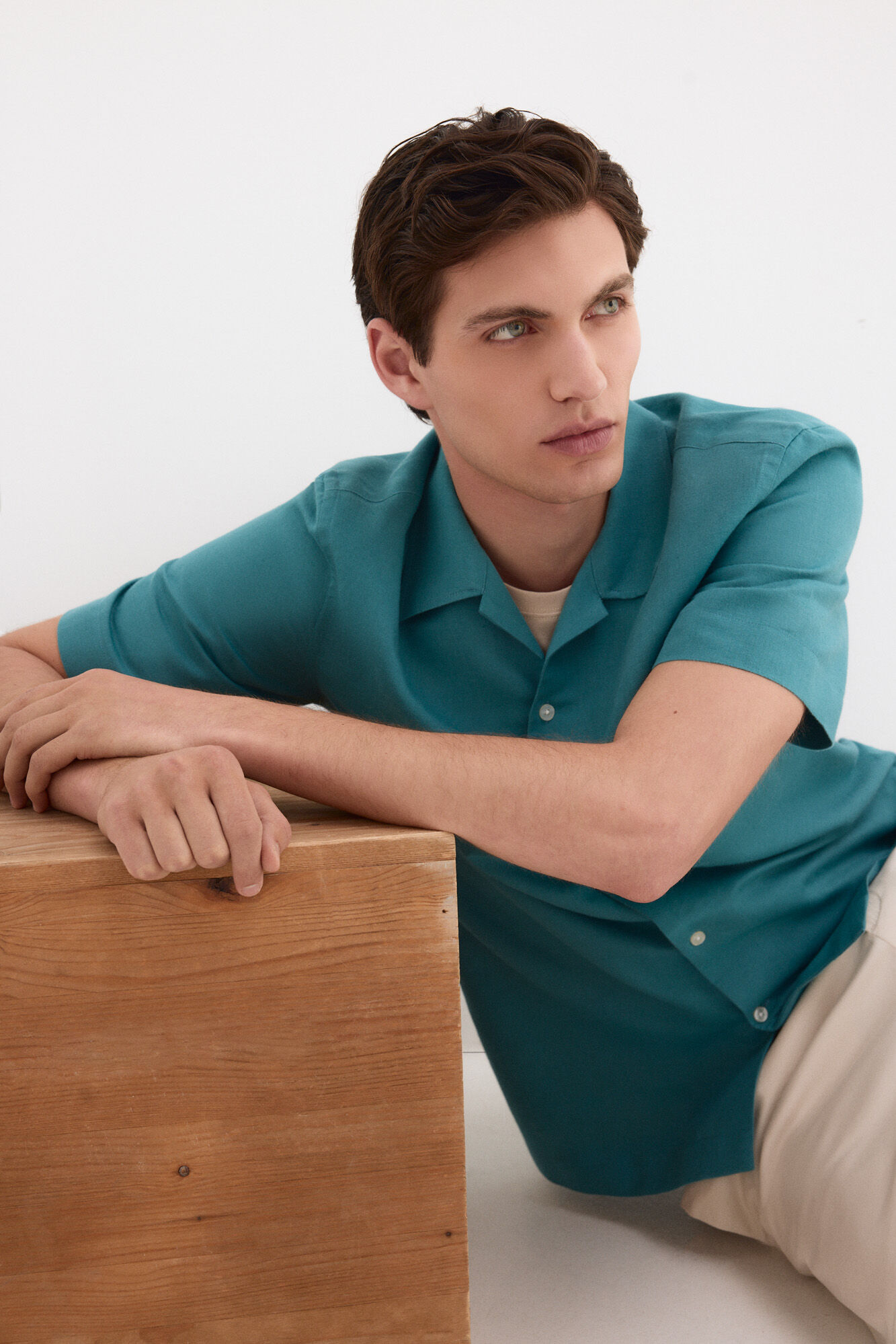 Pedro del Hierro Camisa manga curta em linho e algod&atilde;o