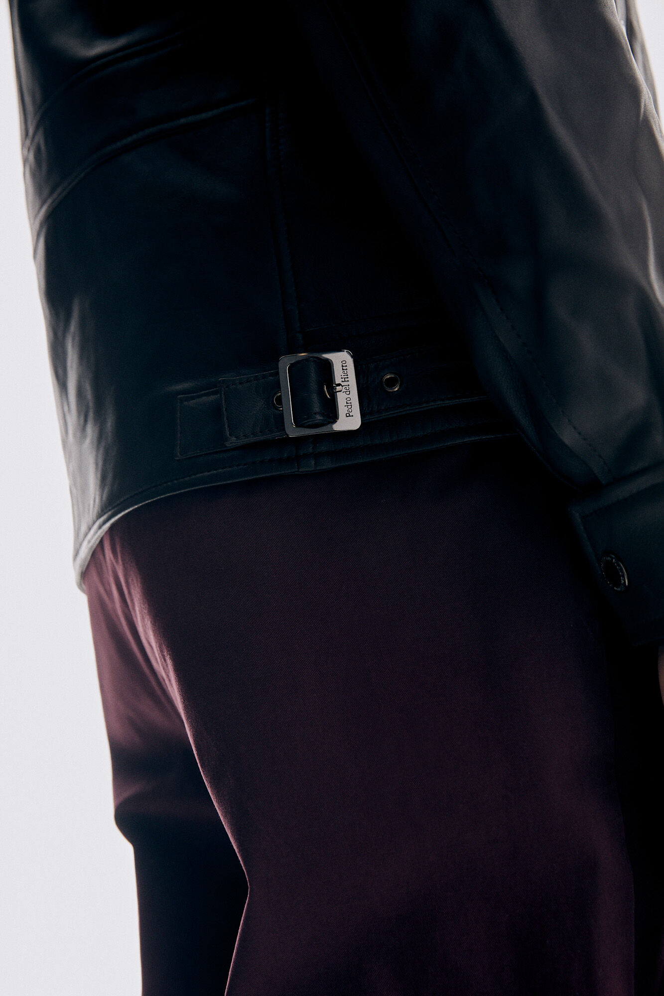 Pedro del Hierro Leather jacket fur collar Brown