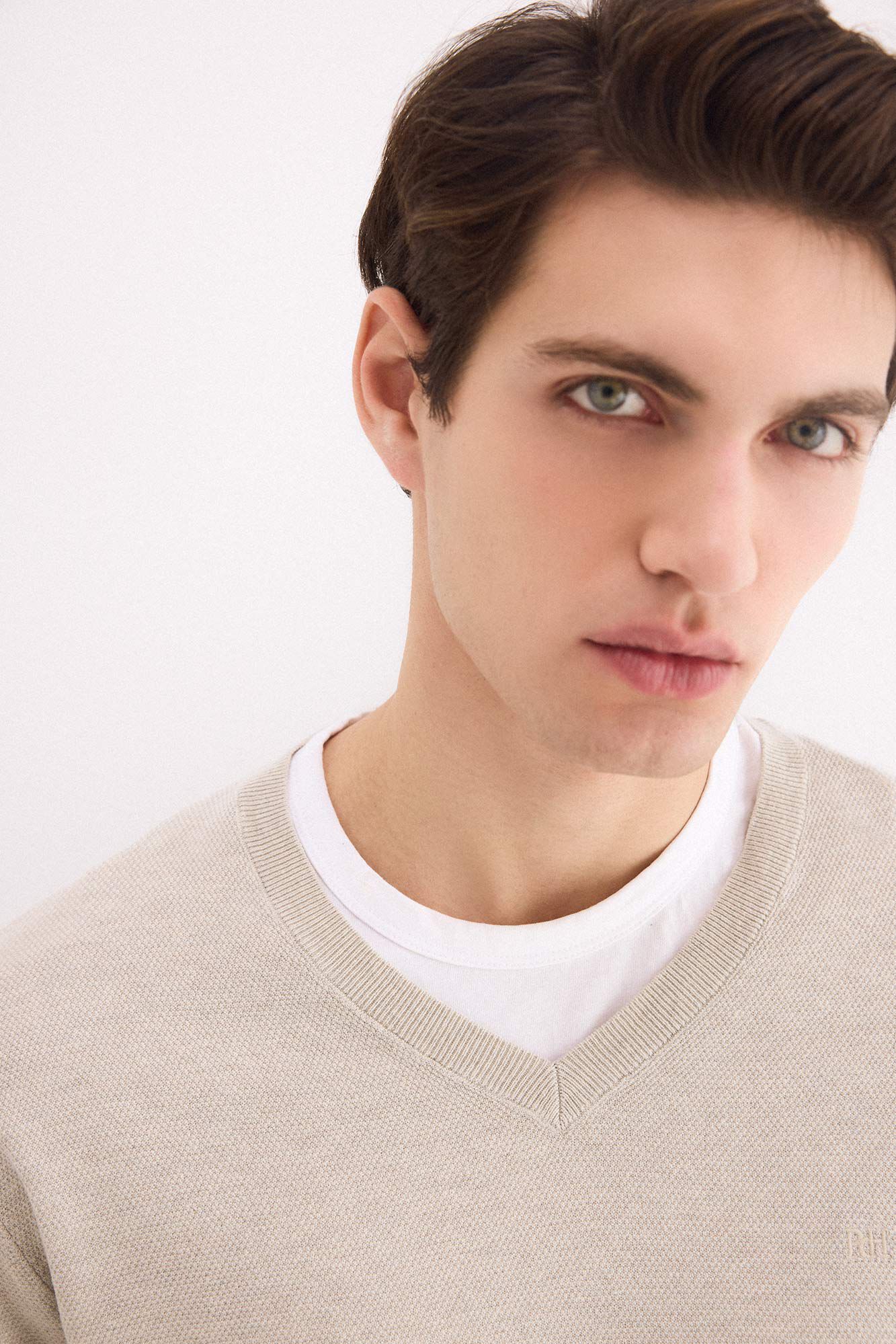 Pedro del Hierro Linen fine V-neck jumper Grey