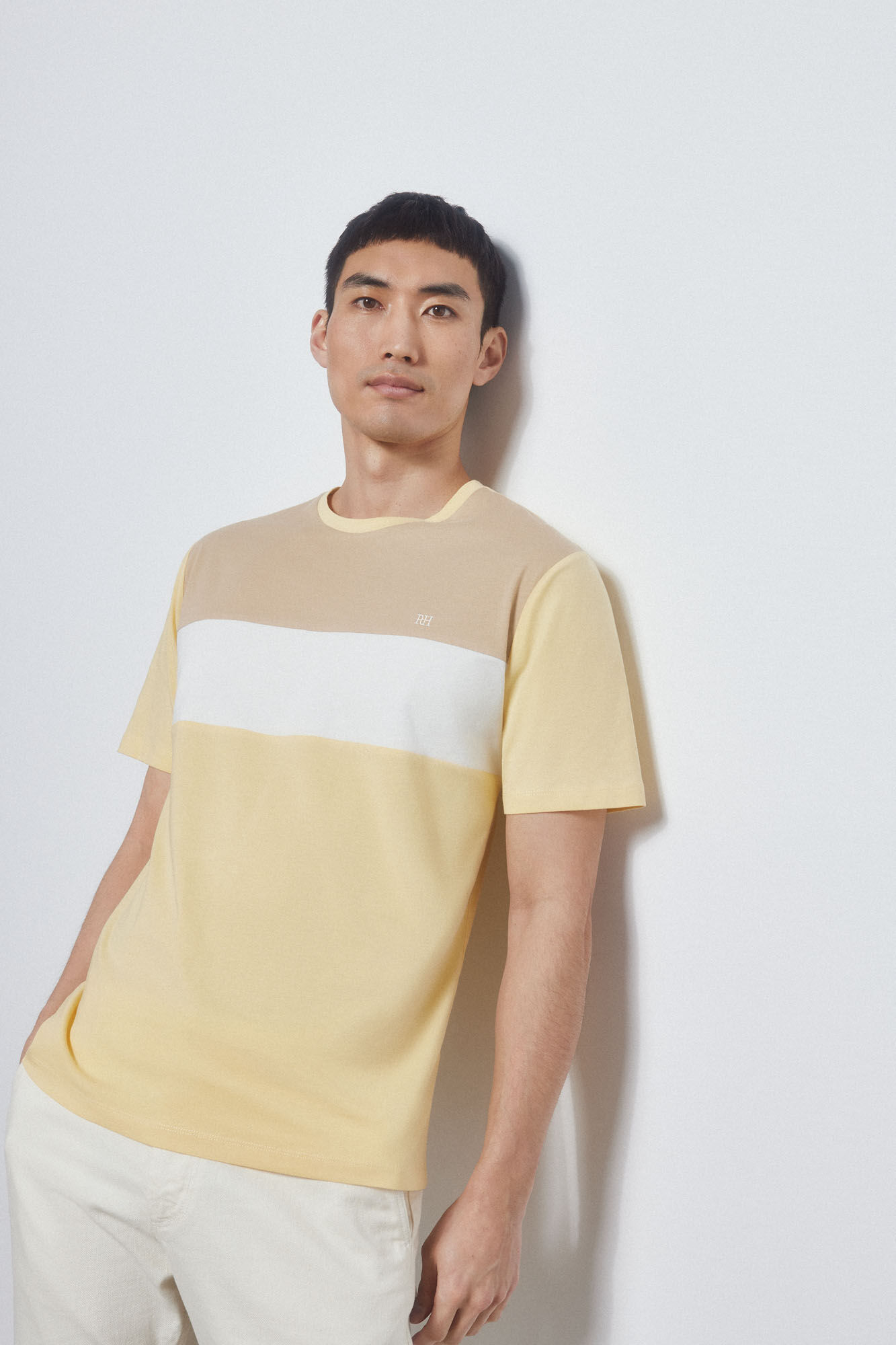 Pedro del Hierro Colour block T-shirt Beige