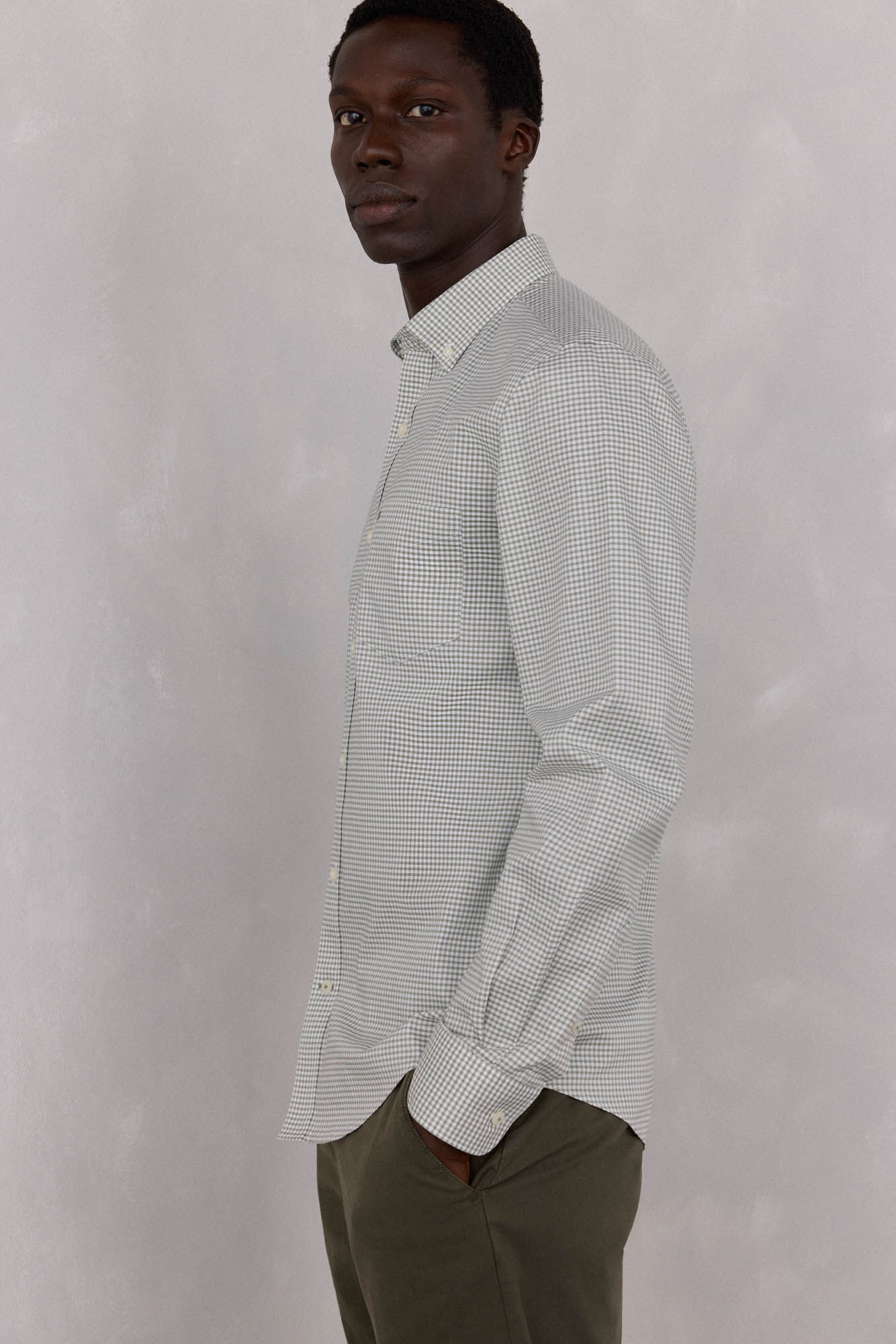 Pedro del Hierro Non-iron Oxford checked shirt Green