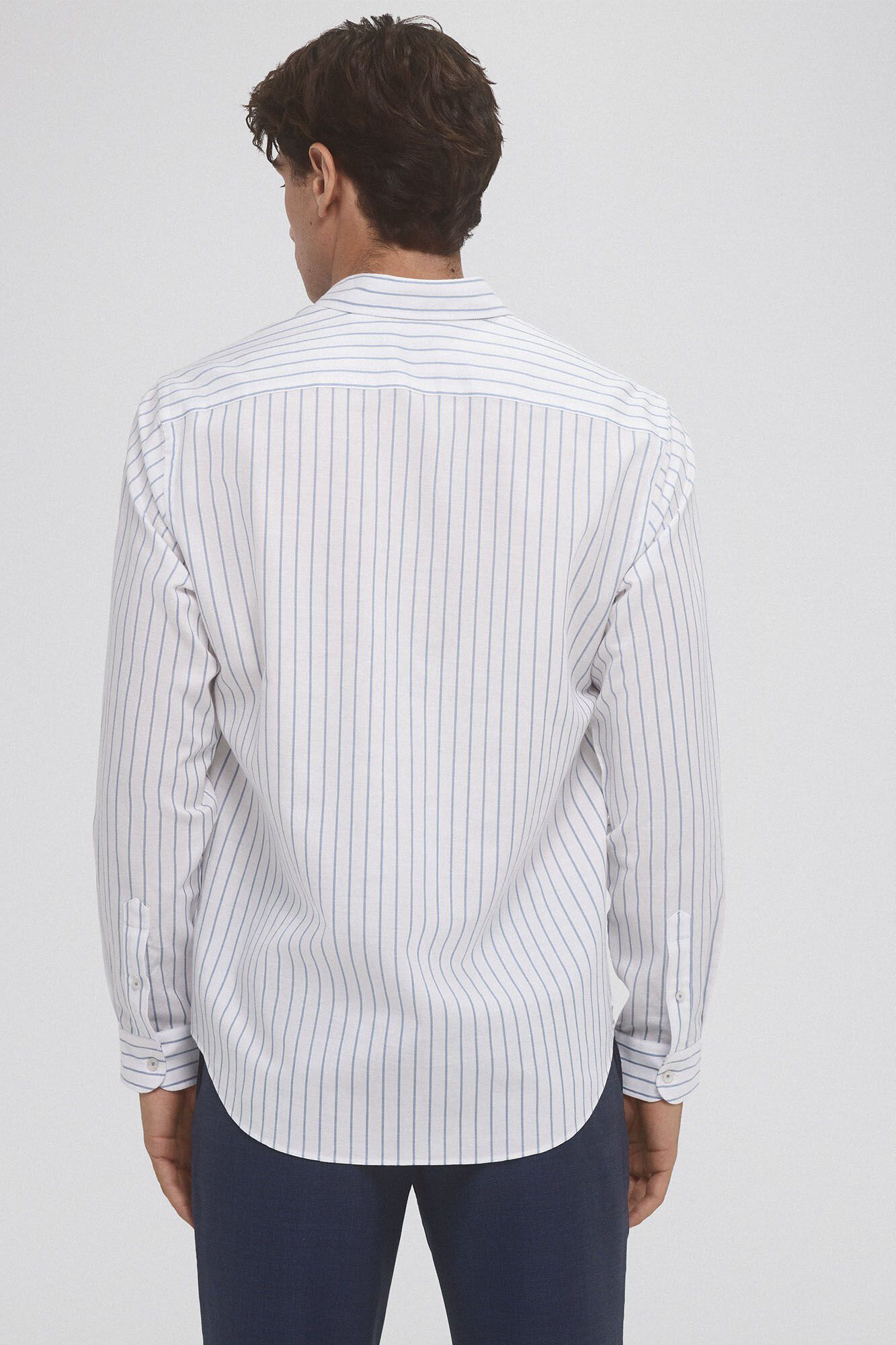Pedro del Hierro Camisa riscas de algod&atilde;o Rami Branco