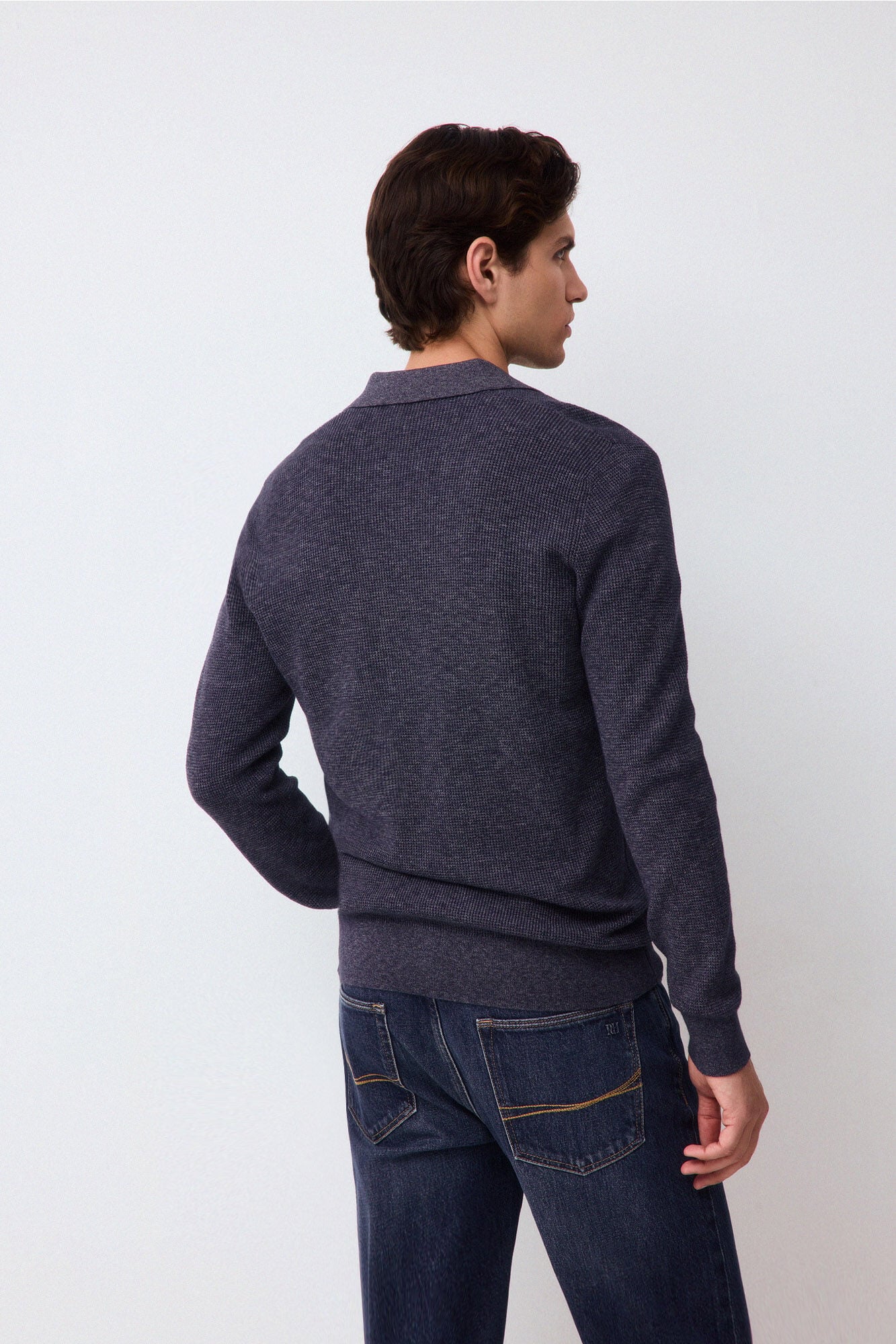 Pedro del Hierro Structured cotton polo neck knit jumper Blue