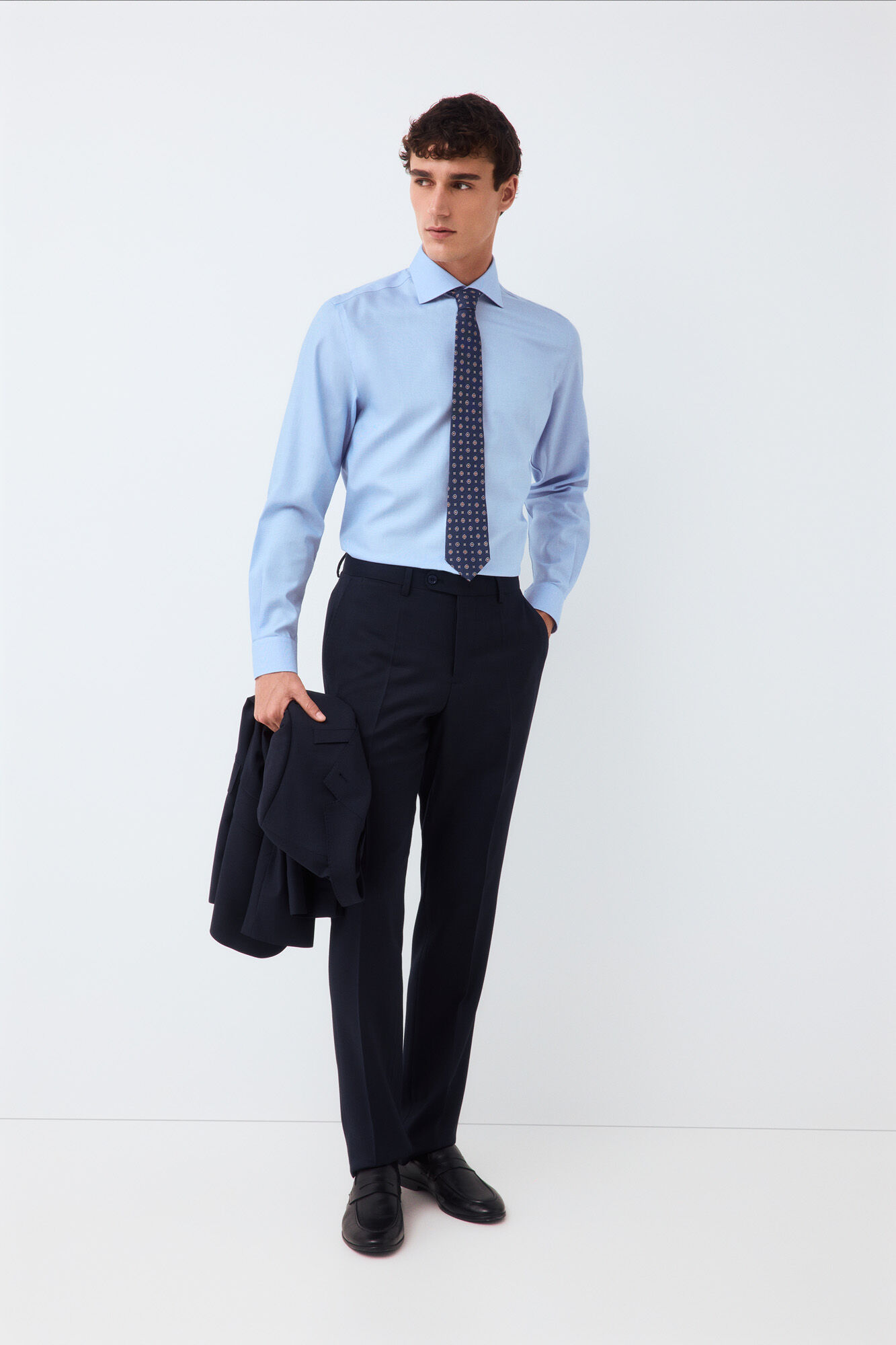 Pedro del Hierro Non-iron + anti-stain structure dress shirt Blue