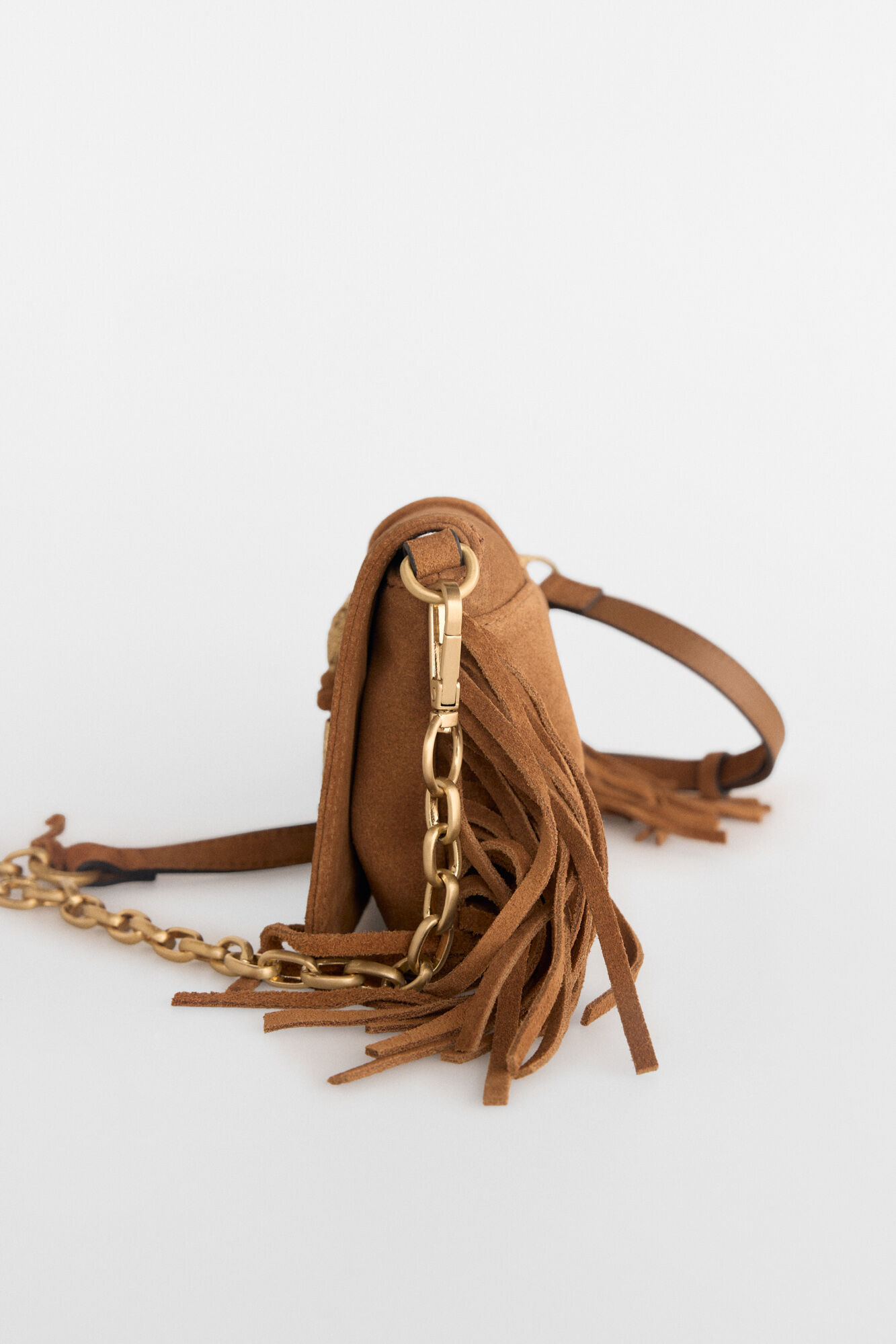 Pedro del Hierro Leather fringed crossbody Brown