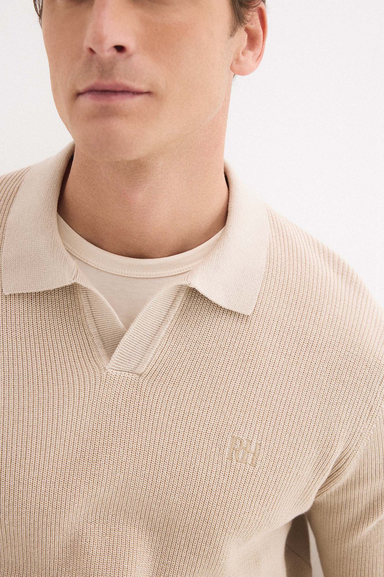 Pedro del Hierro Cotton ribbed long sleeve polo jumper