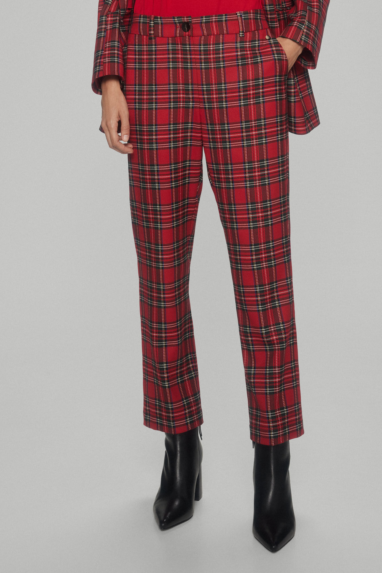 Red Tartan Belted Skinny Fit Trousers - Caitlin – Rebellious Fashion