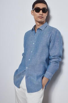 Pedro del Hierro camisa linho lisa Azul