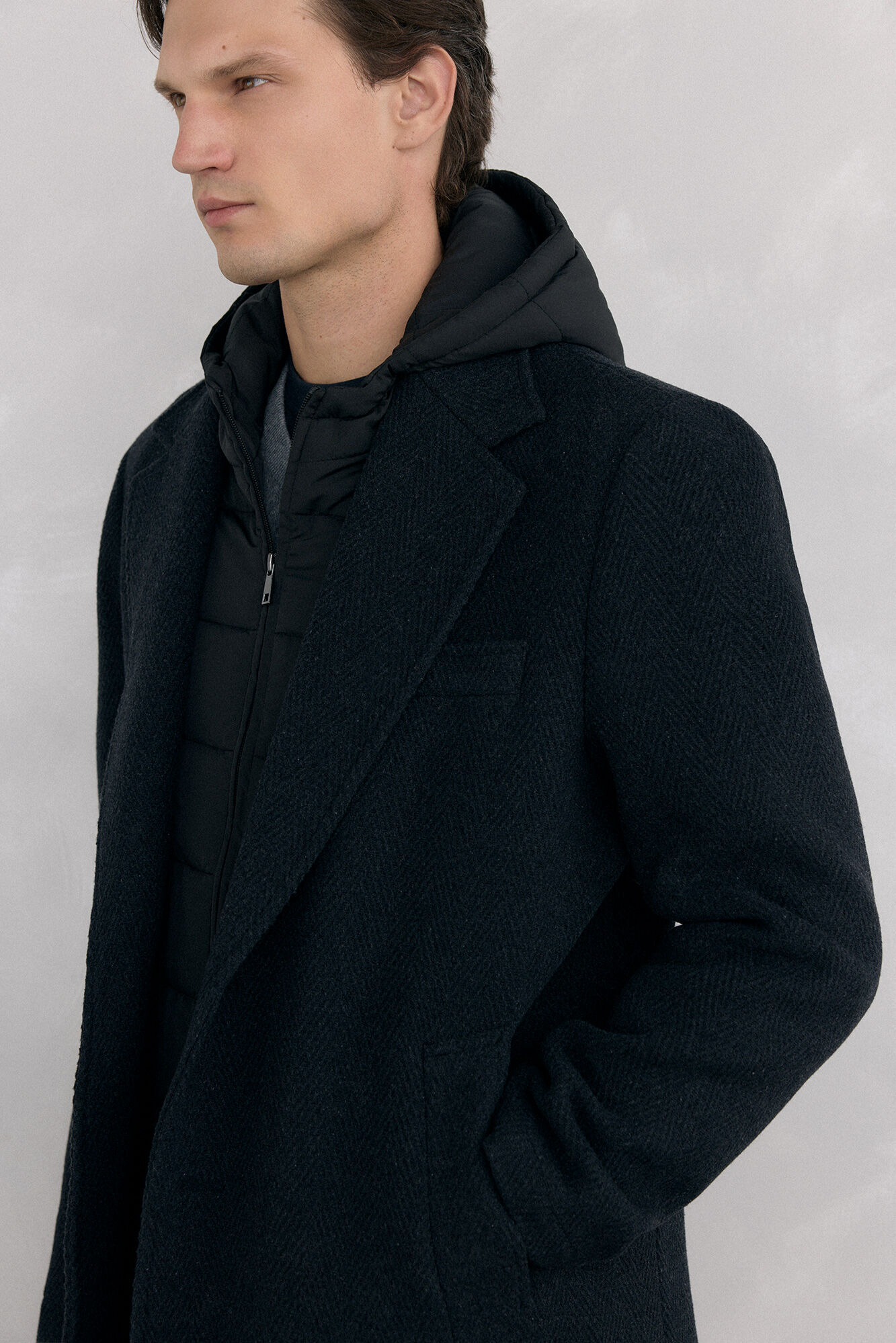 Pedro del Hierro Grey herringbone coat with removable lining  Grey