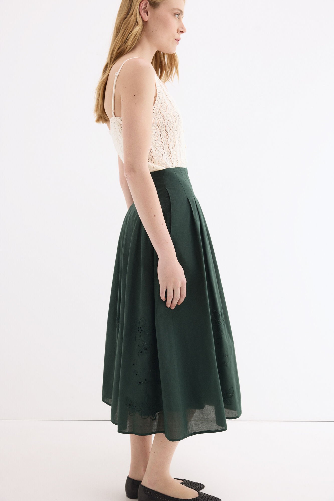 Pedro del Hierro Embroidered cotton skirt Green