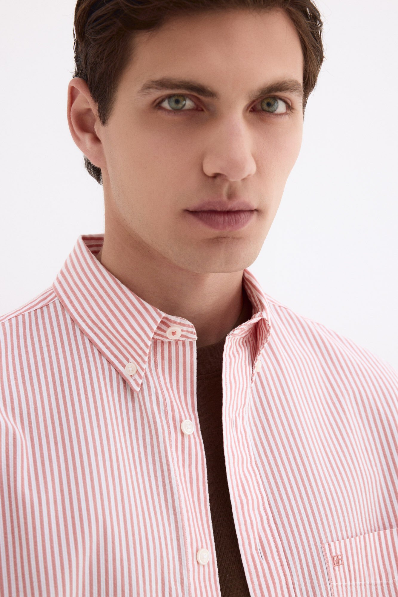 Pedro del Hierro Seersucker striped shirt Coral