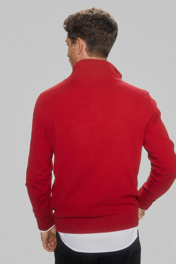 Pedro del Hierro Cashmere/wool buttoned high neck jumper Red