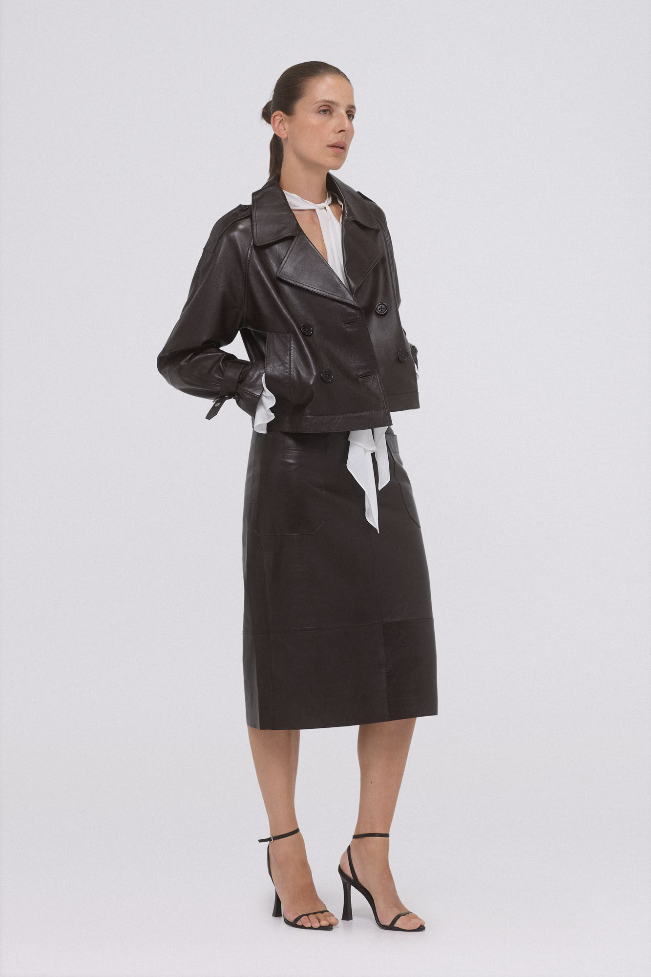 Pedro del Hierro Short leather trench coat Brown