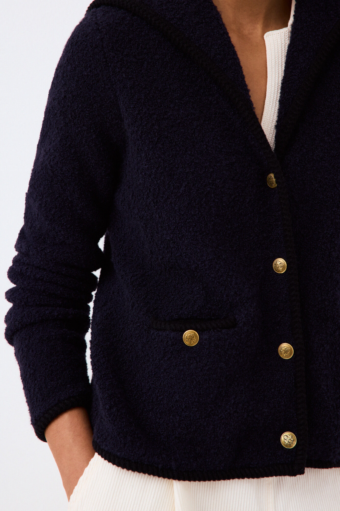 Pedro del Hierro Boucl&eacute; knit sailor collar jacket