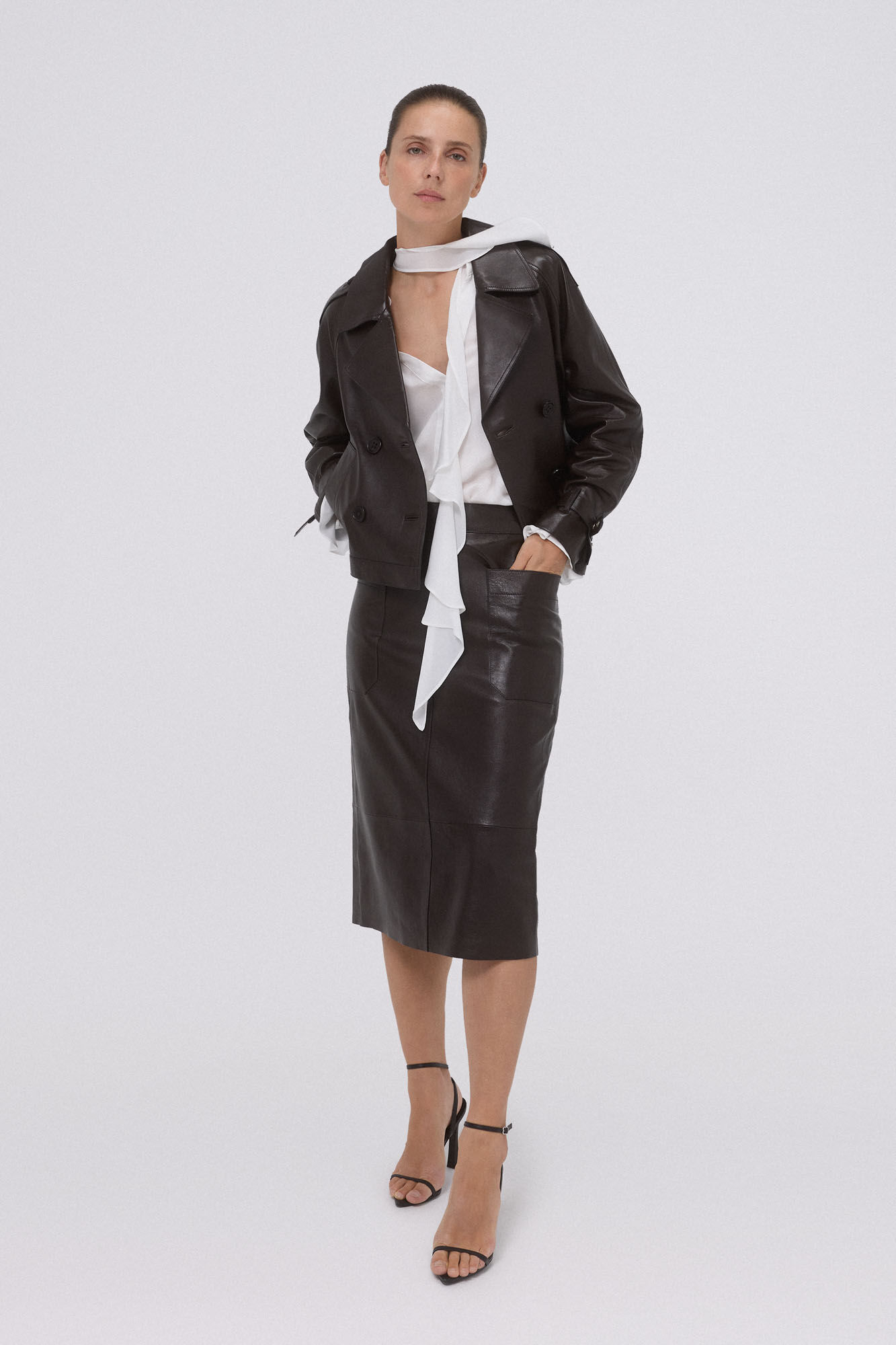 Pedro del Hierro Brown leather skirt Brown