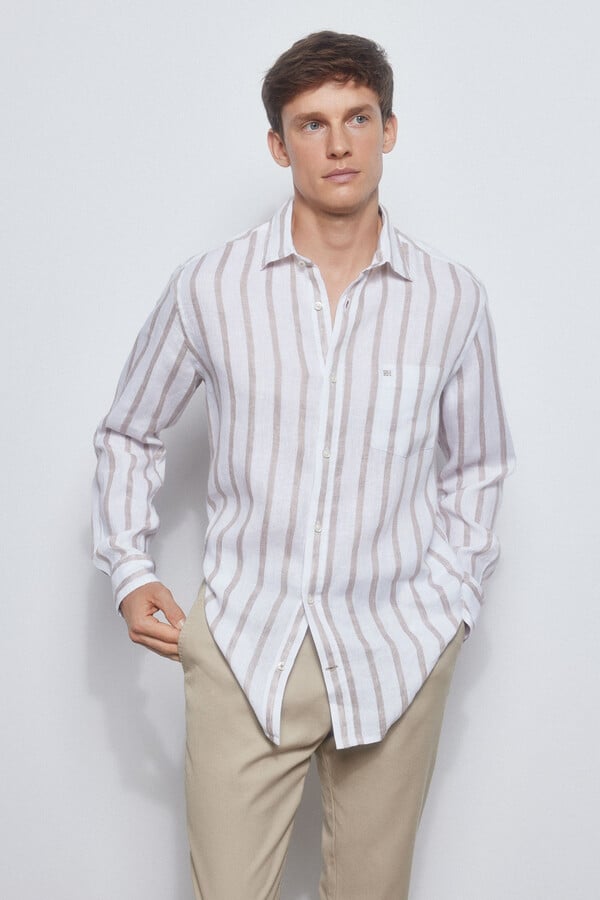 Pedro del Hierro Striped linen shirt Beige