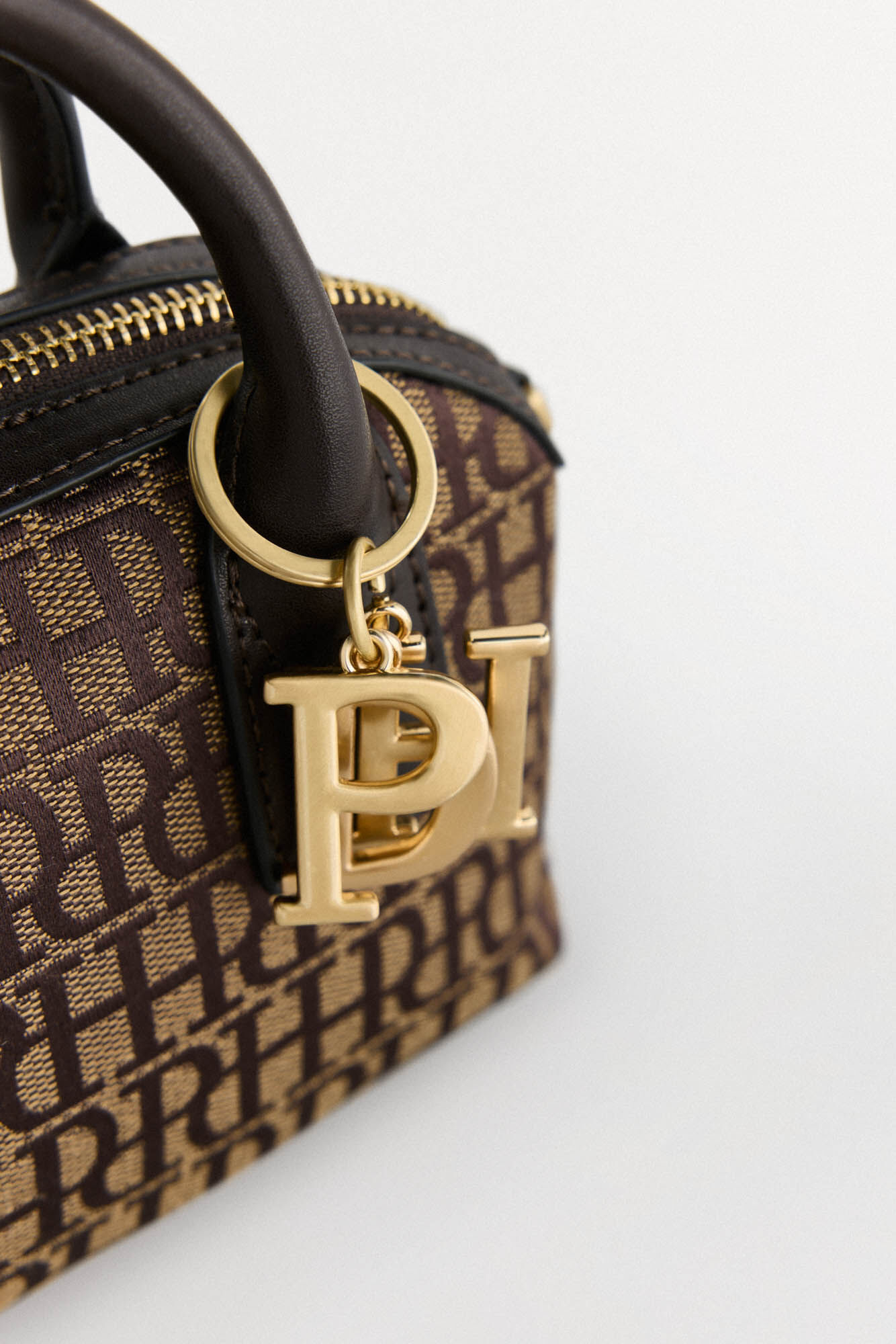 Pedro del Hierro Bolso bowling jacquard mini Marr&oacute;n