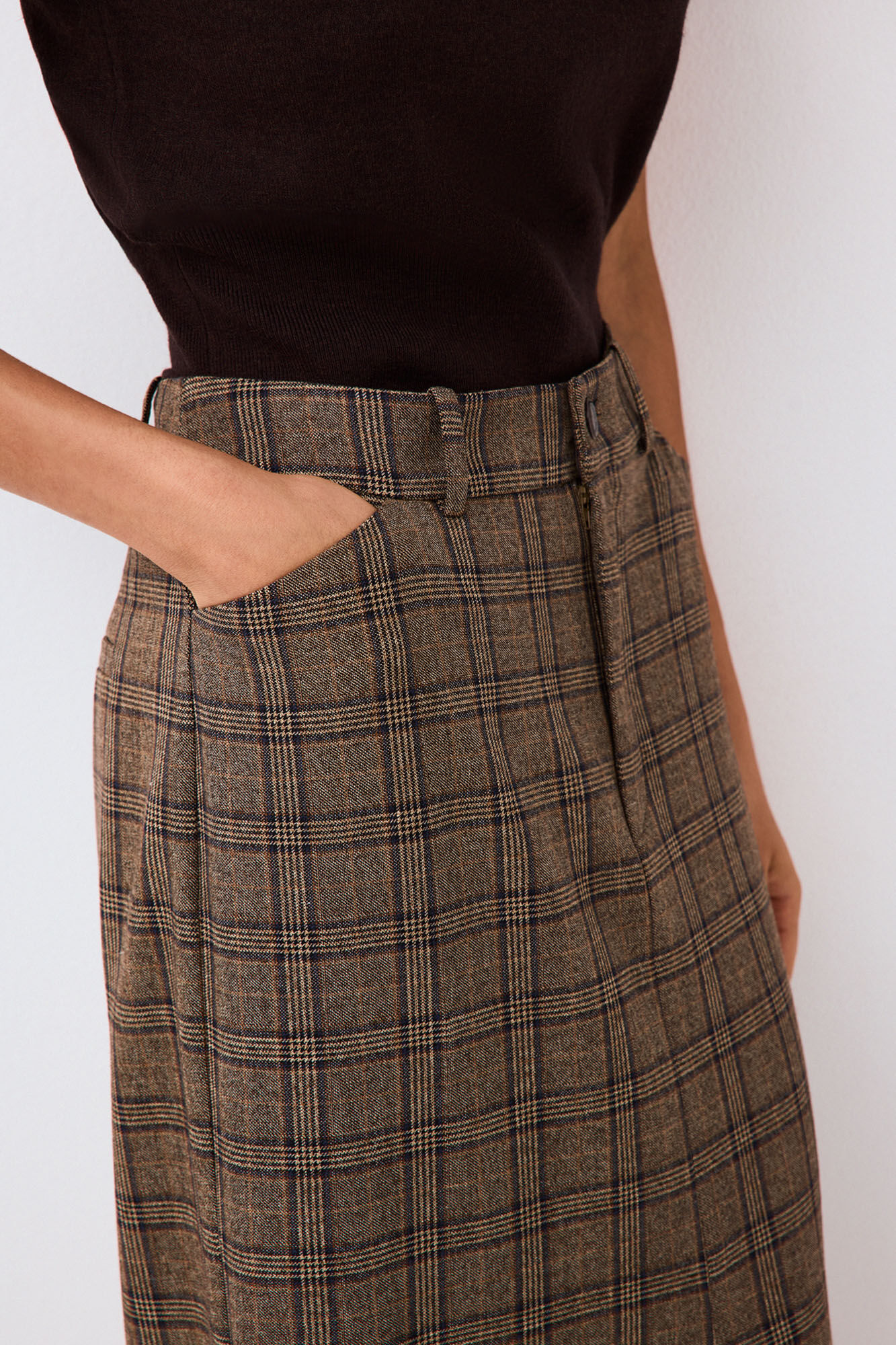 Pedro del Hierro Plaid straight skirt Grey
