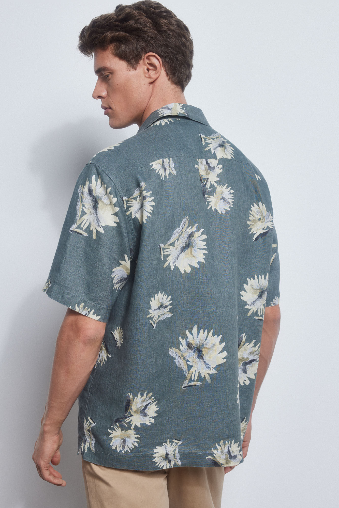 Pedro del Hierro Camisa lino estampada manga corta Verde