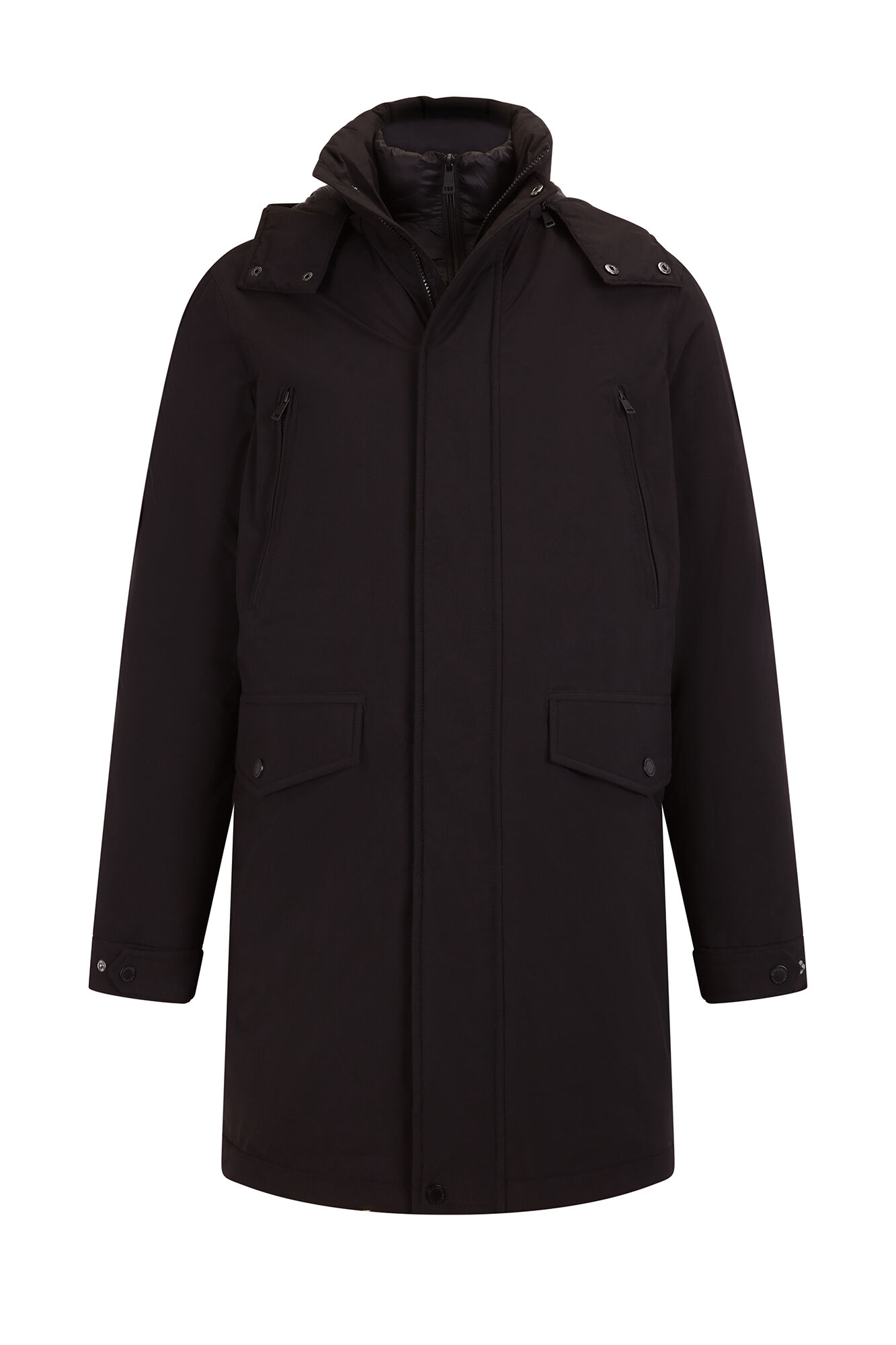 Pedro del Hierro Long parka with hood and views Black