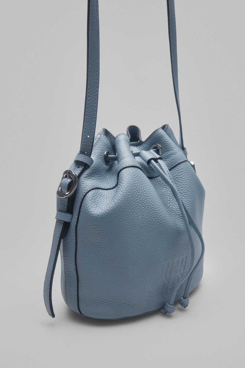 Pedro del Hierro Leather bucket bag with chunky engraved logo Turquoise