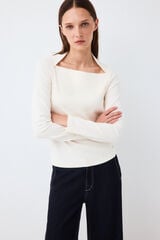 Pedro del Hierro Long sleeve square neck T-shirt Ecru