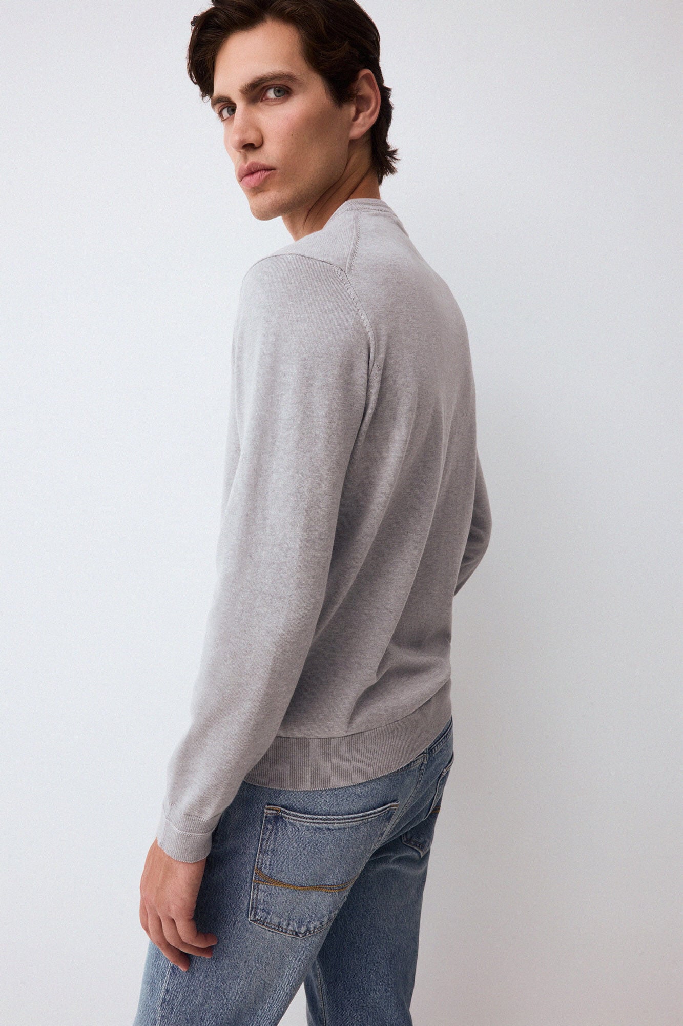 Pedro del Hierro Fine knit premium cotton jumper Grey