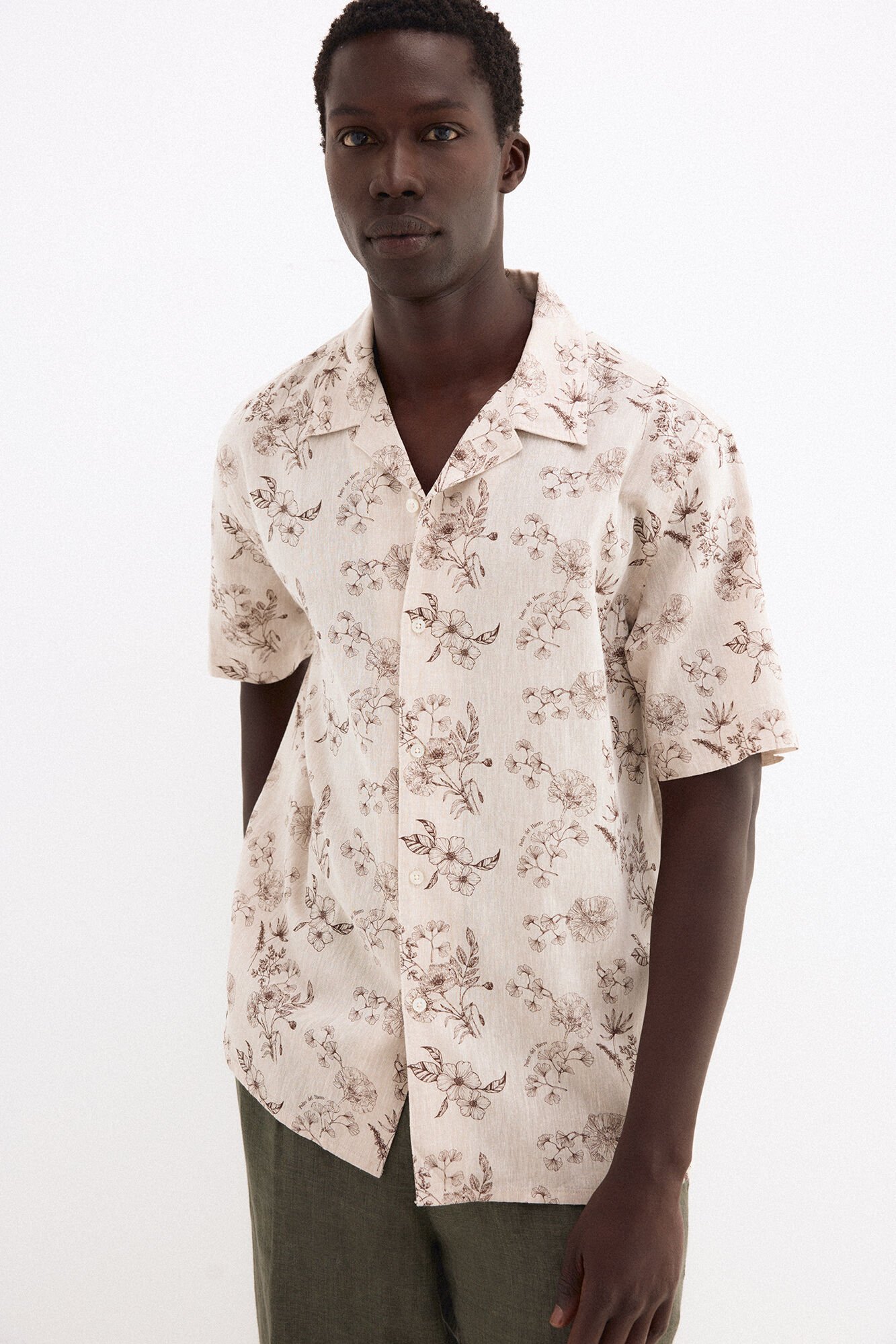 Pedro del Hierro Printed short sleeve linen cotton shirt