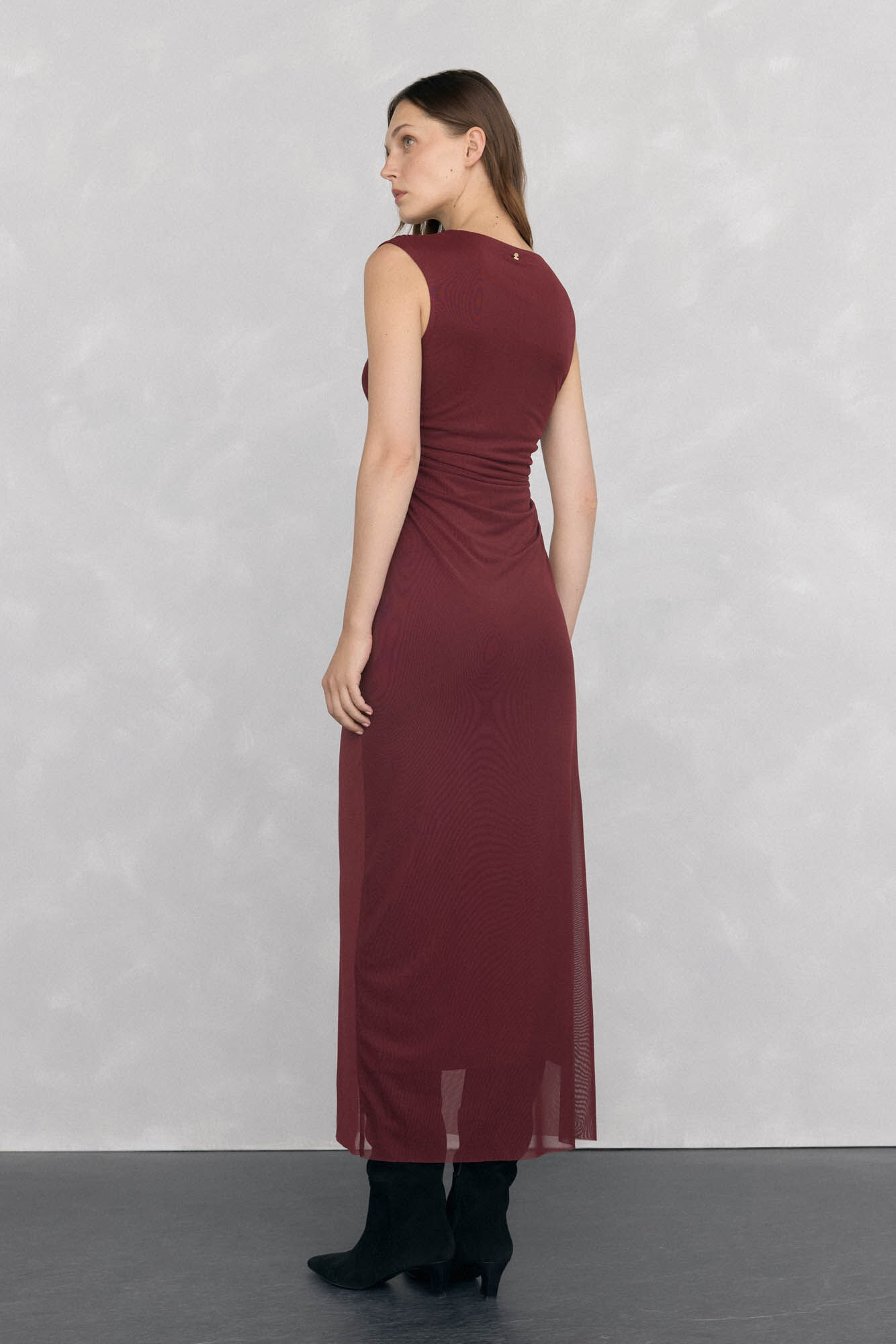 Pedro del Hierro Vestido midi reto com babados em tule Bordeaux